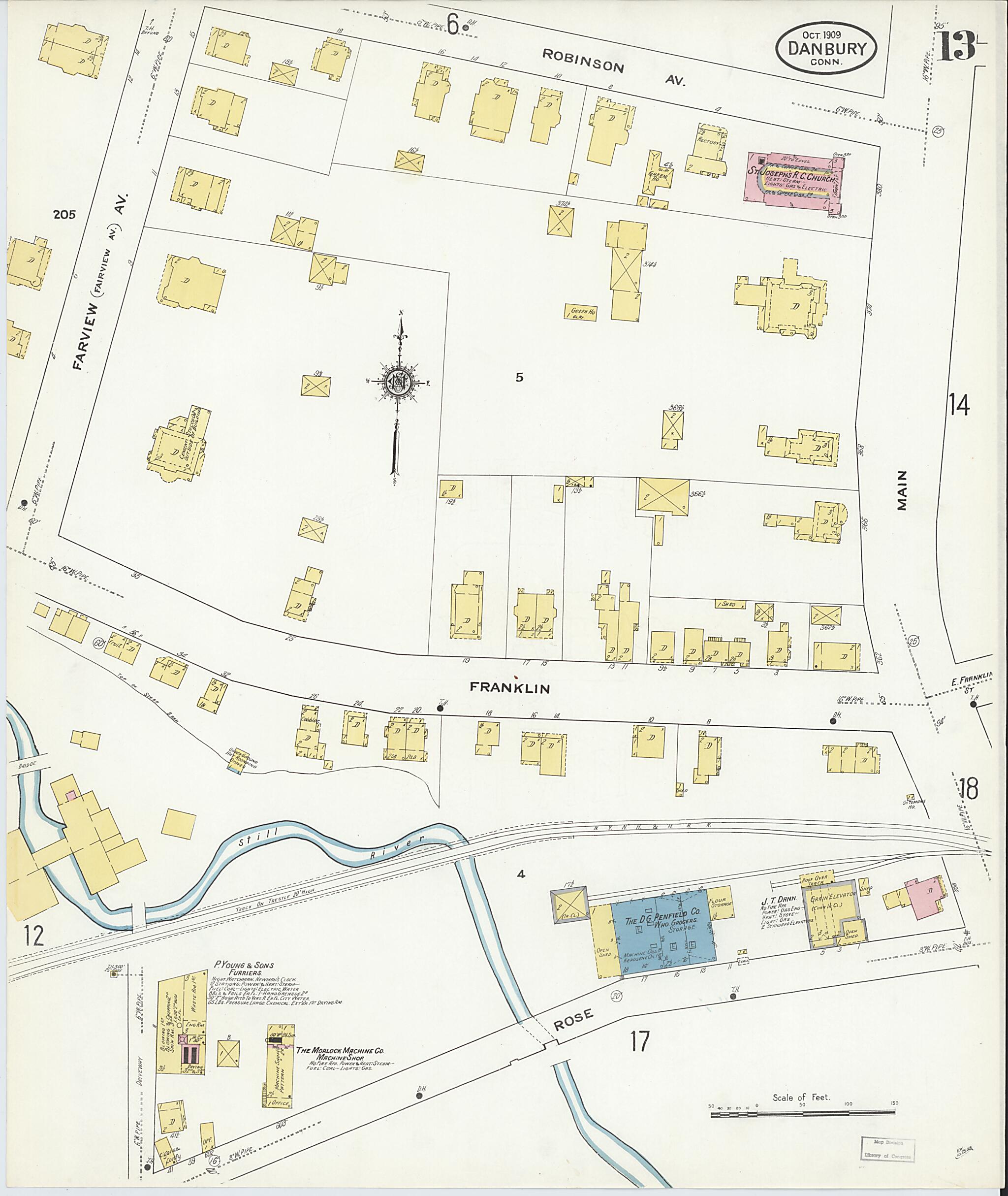 This old map of Danbury, Fairfield County, Connecticut was created by Sanborn Map Company in 1909