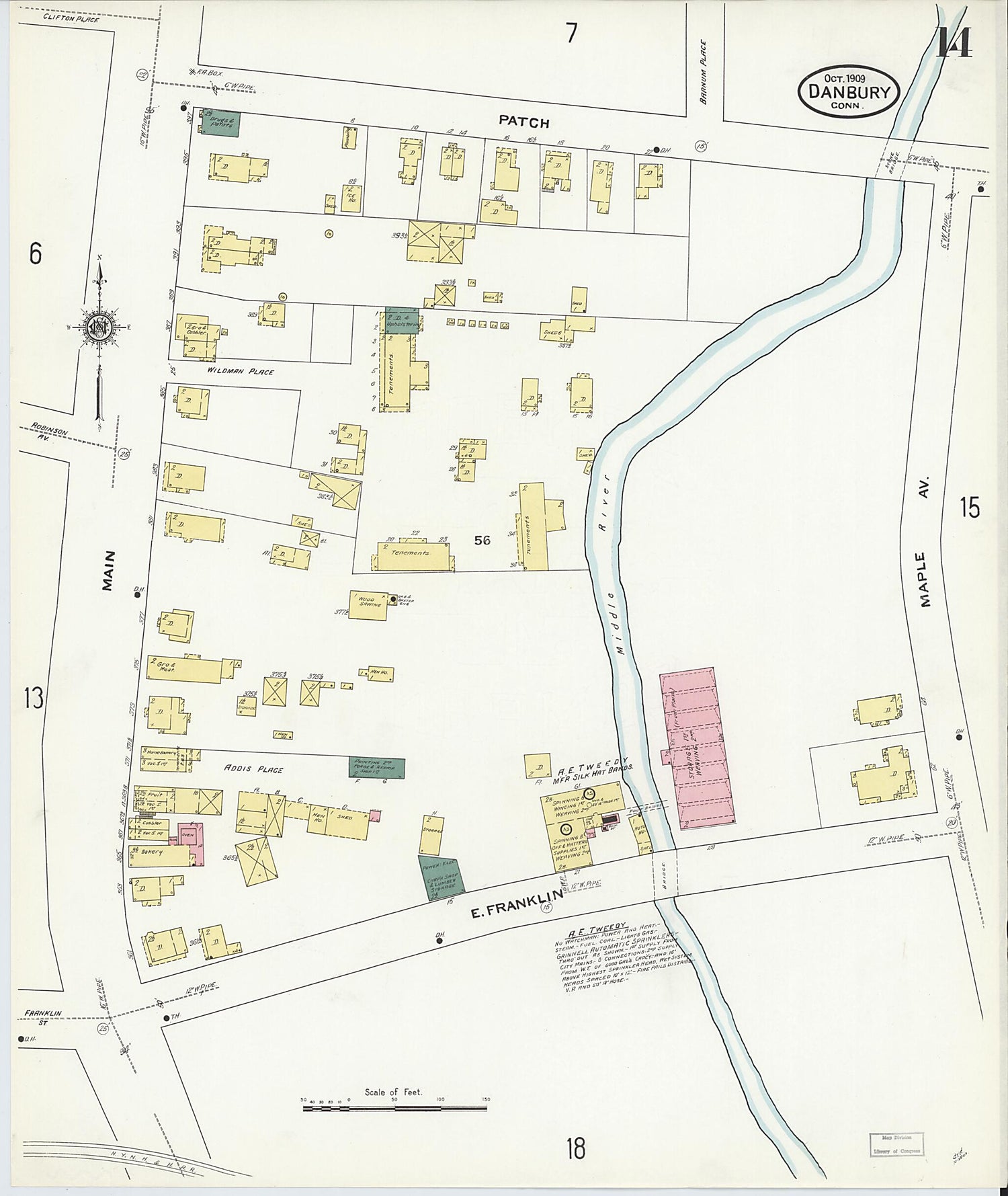 This old map of Danbury, Fairfield County, Connecticut was created by Sanborn Map Company in 1909