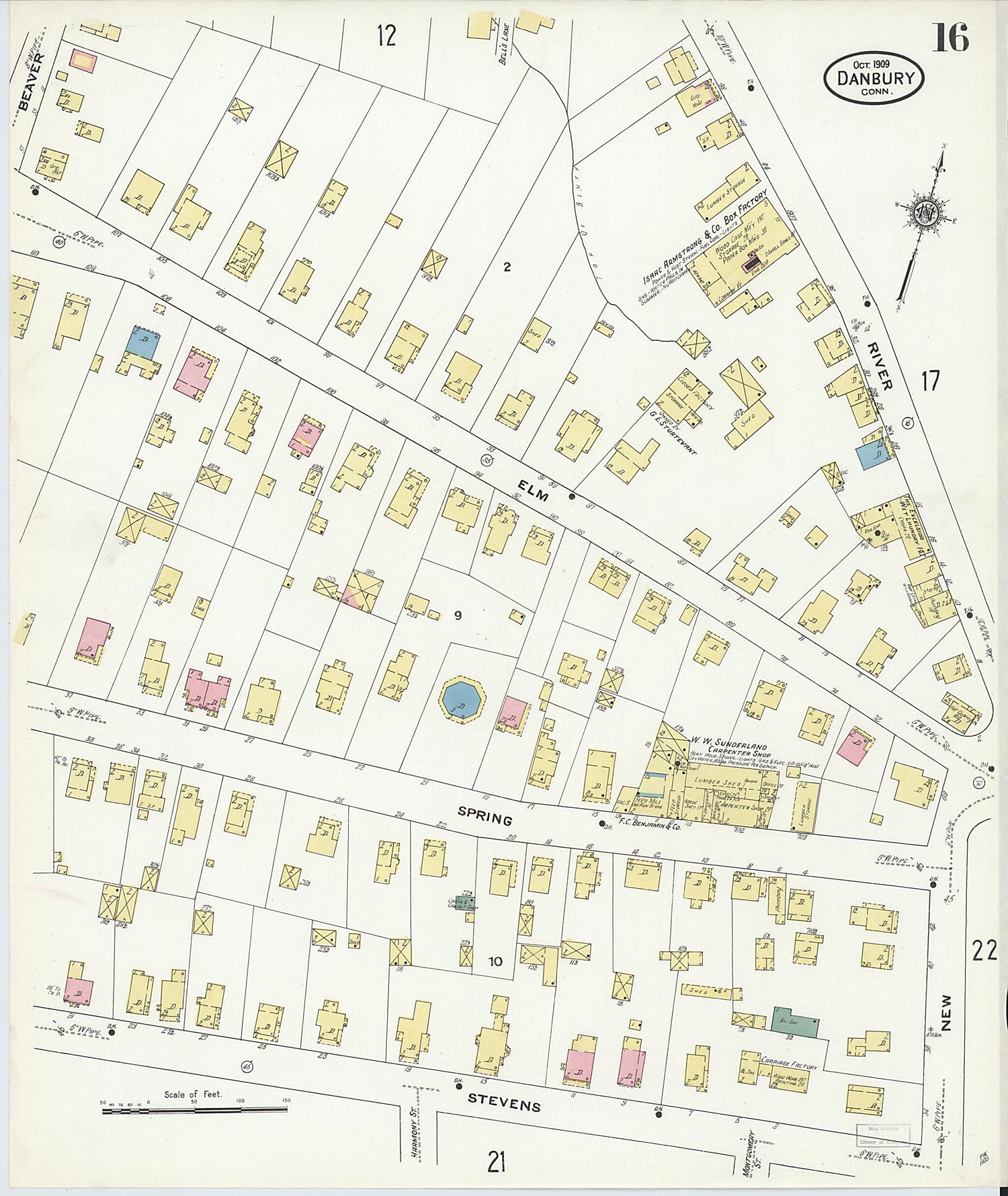 This old map of Danbury, Fairfield County, Connecticut was created by Sanborn Map Company in 1909