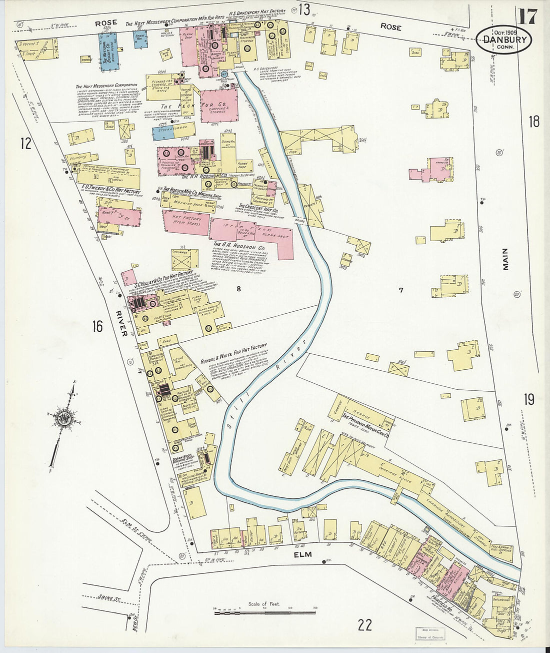 This old map of Danbury, Fairfield County, Connecticut was created by Sanborn Map Company in 1909