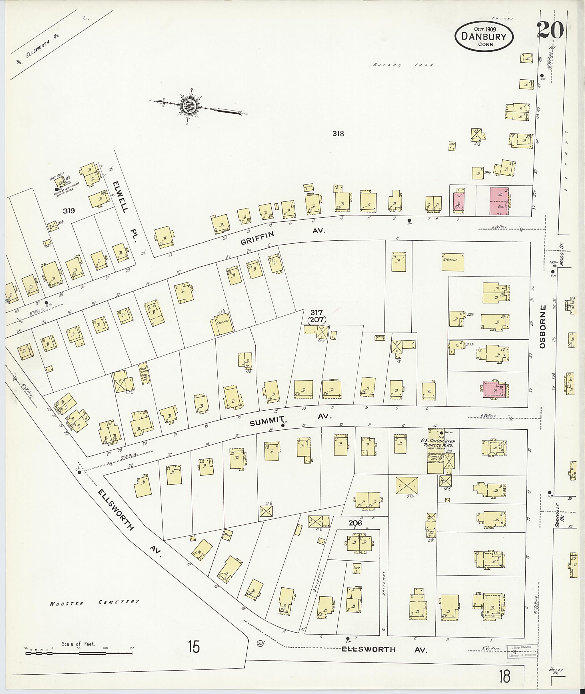 This old map of Danbury, Fairfield County, Connecticut was created by Sanborn Map Company in 1909