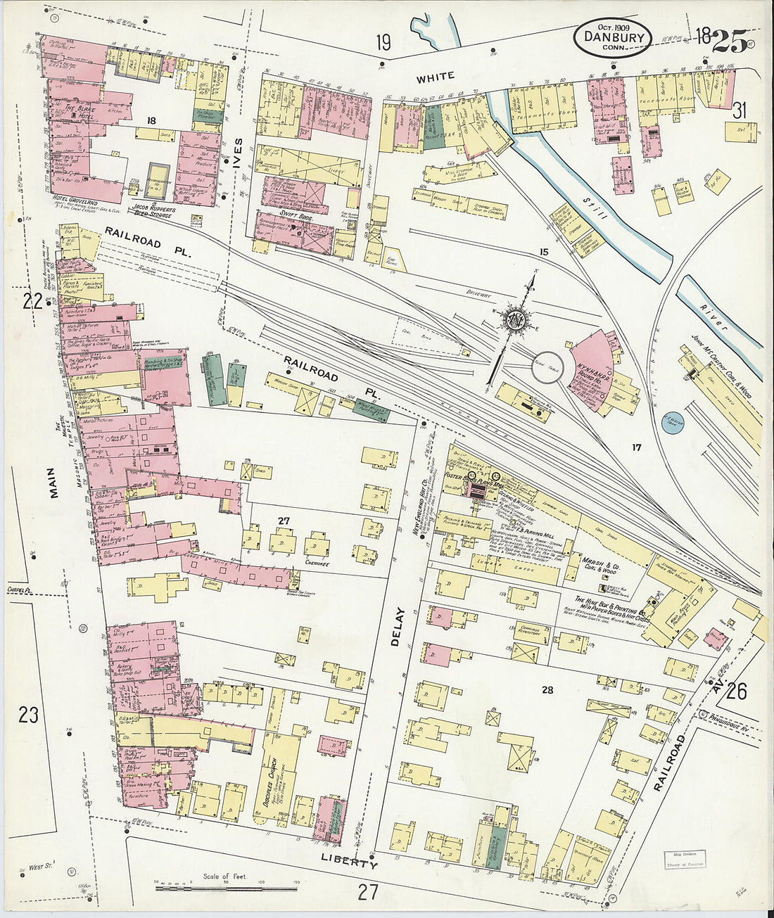 This old map of Danbury, Fairfield County, Connecticut was created by Sanborn Map Company in 1909