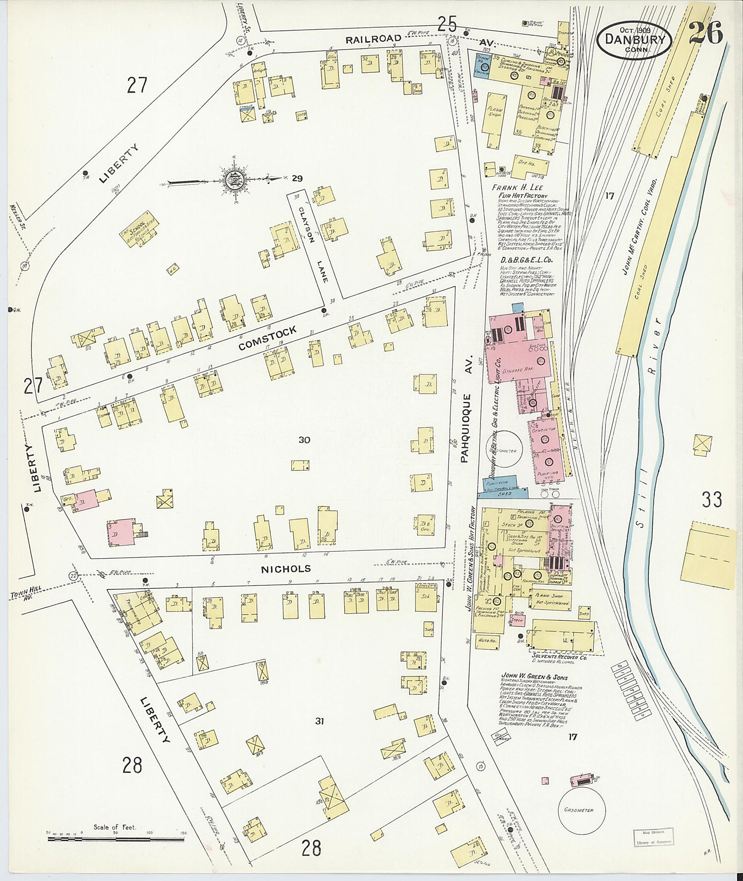 This old map of Danbury, Fairfield County, Connecticut was created by Sanborn Map Company in 1909