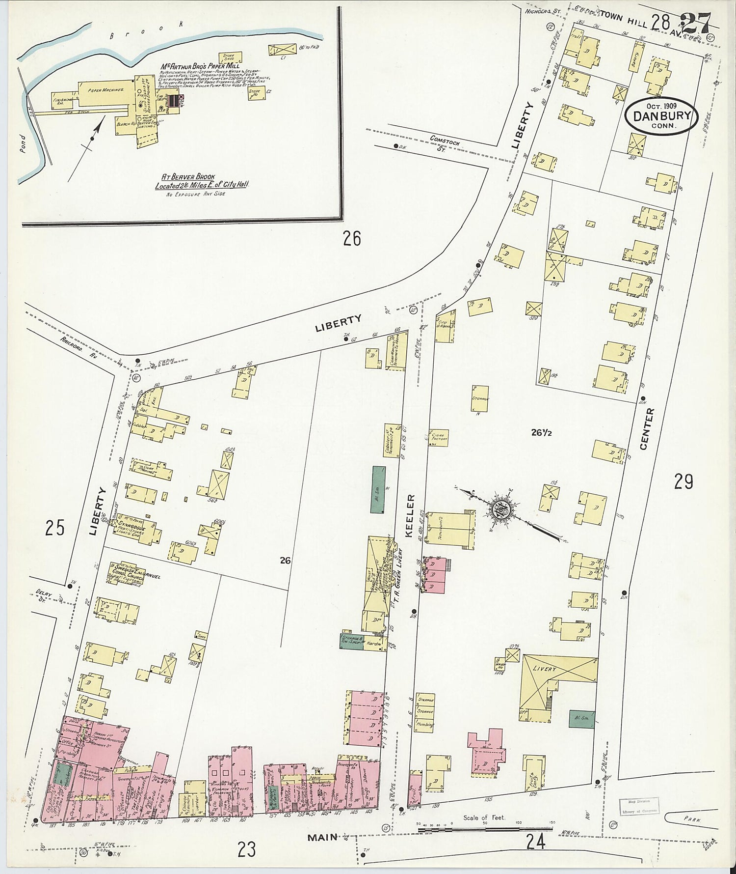 This old map of Danbury, Fairfield County, Connecticut was created by Sanborn Map Company in 1909