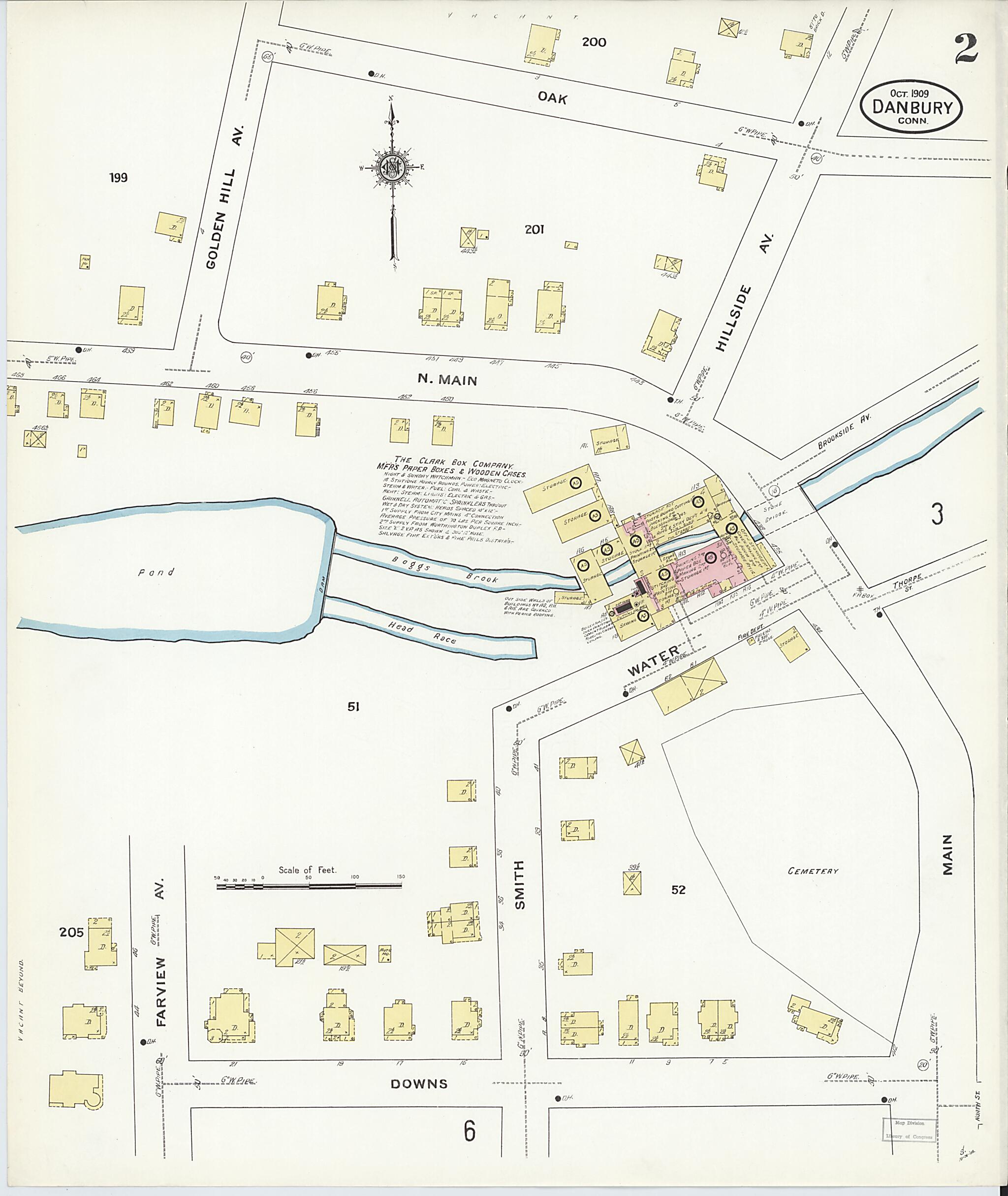 This old map of Danbury, Fairfield County, Connecticut was created by Sanborn Map Company in 1909