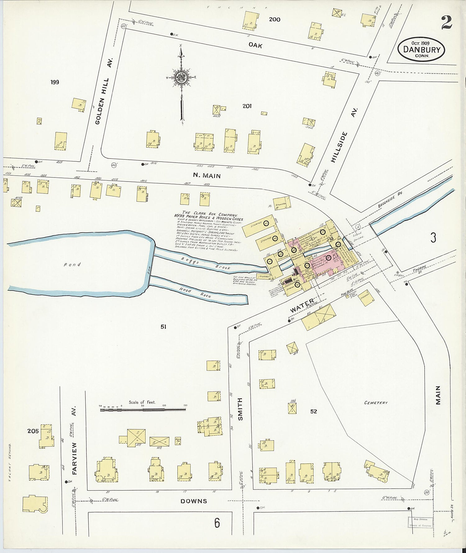 This old map of Danbury, Fairfield County, Connecticut was created by Sanborn Map Company in 1909