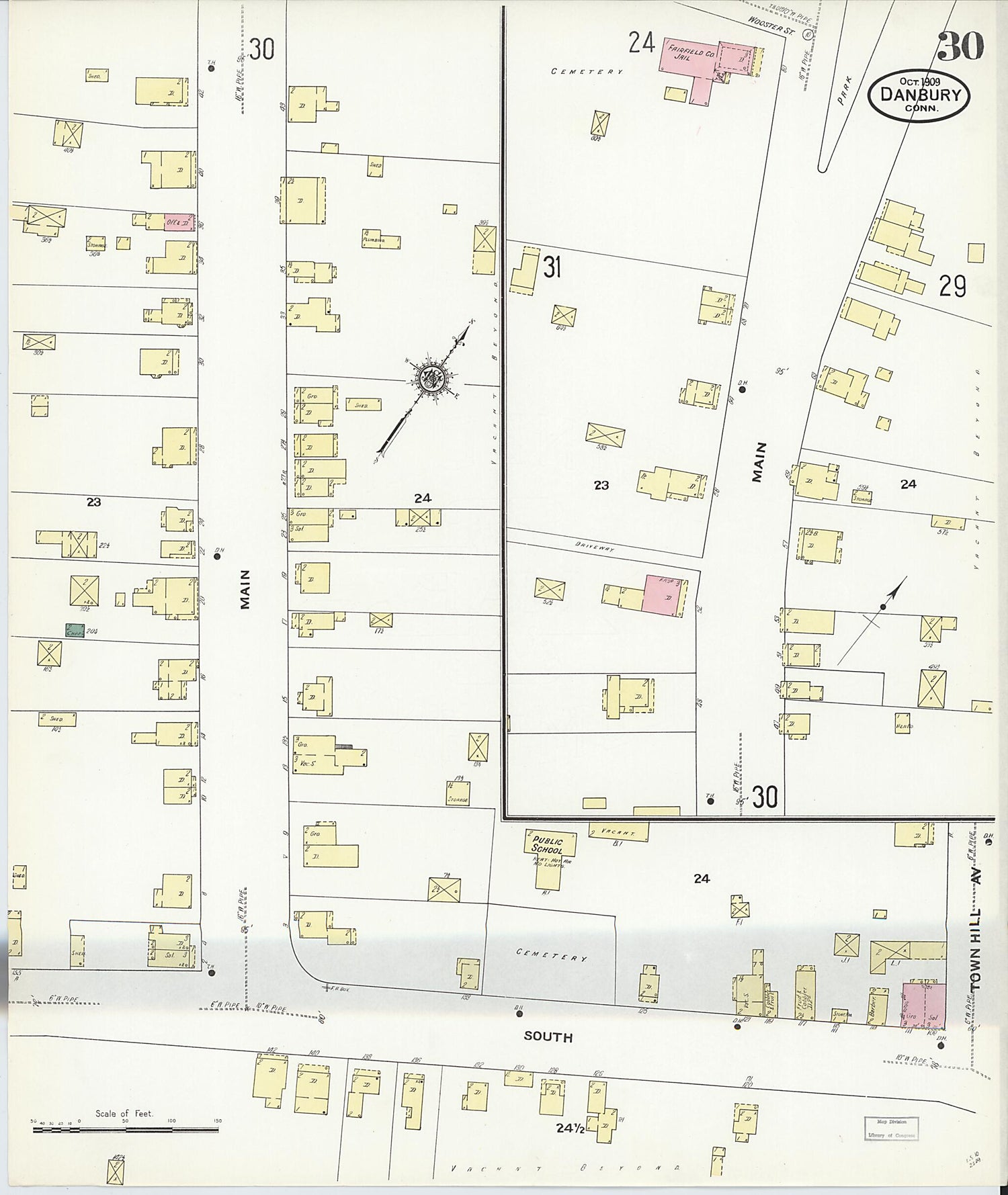 This old map of Danbury, Fairfield County, Connecticut was created by Sanborn Map Company in 1909