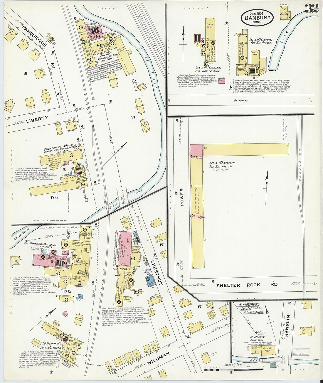 This old map of Danbury, Fairfield County, Connecticut was created by Sanborn Map Company in 1909
