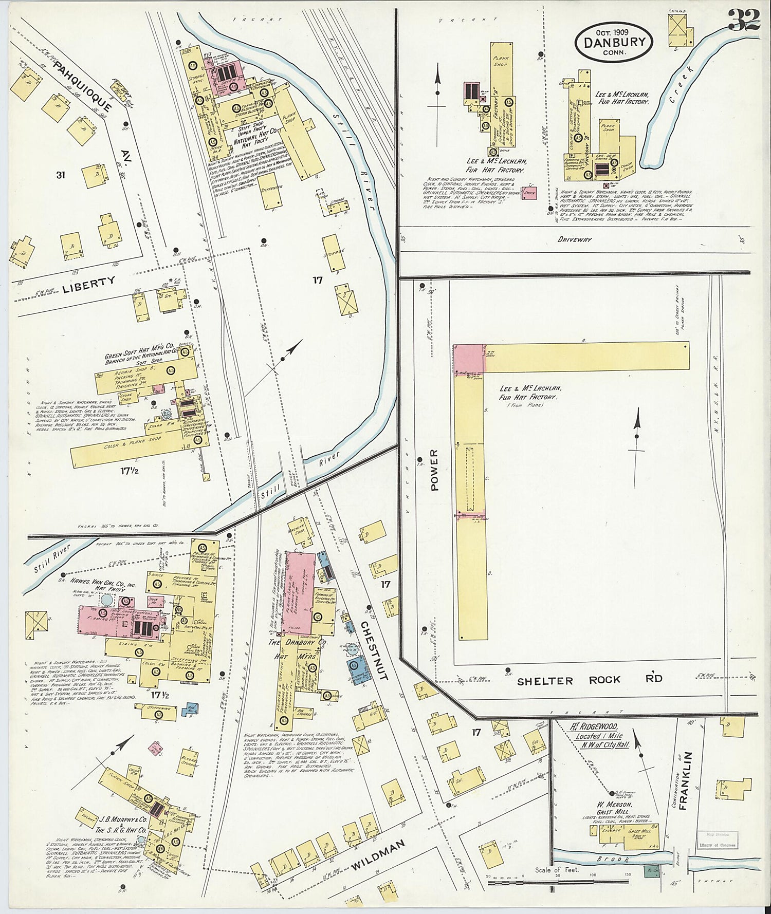 This old map of Danbury, Fairfield County, Connecticut was created by Sanborn Map Company in 1909