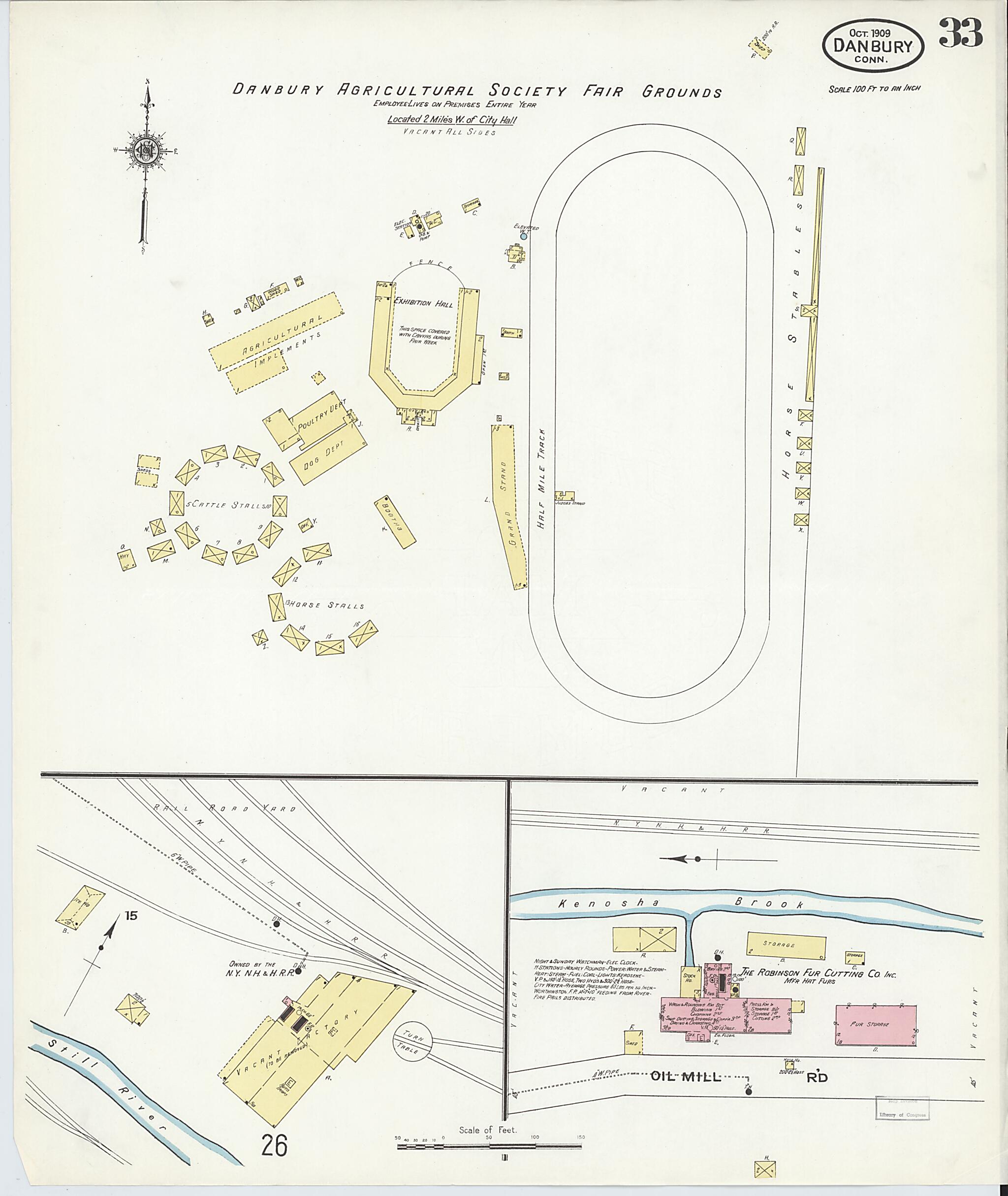 This old map of Danbury, Fairfield County, Connecticut was created by Sanborn Map Company in 1909