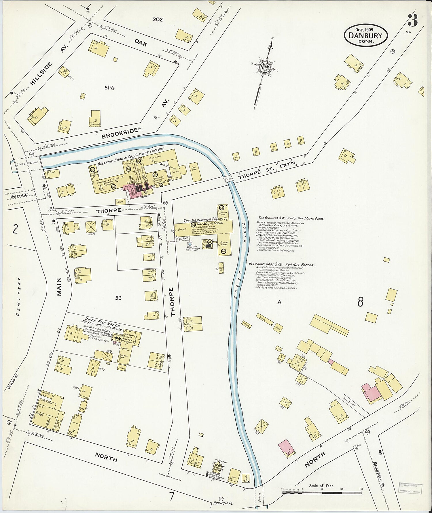 This old map of Danbury, Fairfield County, Connecticut was created by Sanborn Map Company in 1909