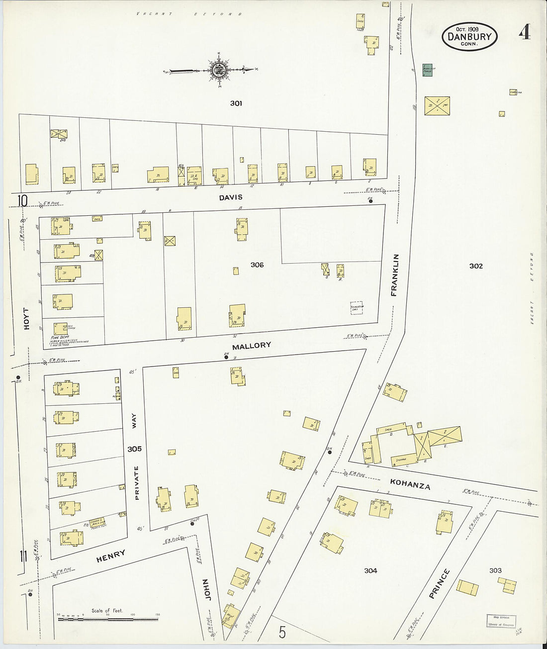 This old map of Danbury, Fairfield County, Connecticut was created by Sanborn Map Company in 1909
