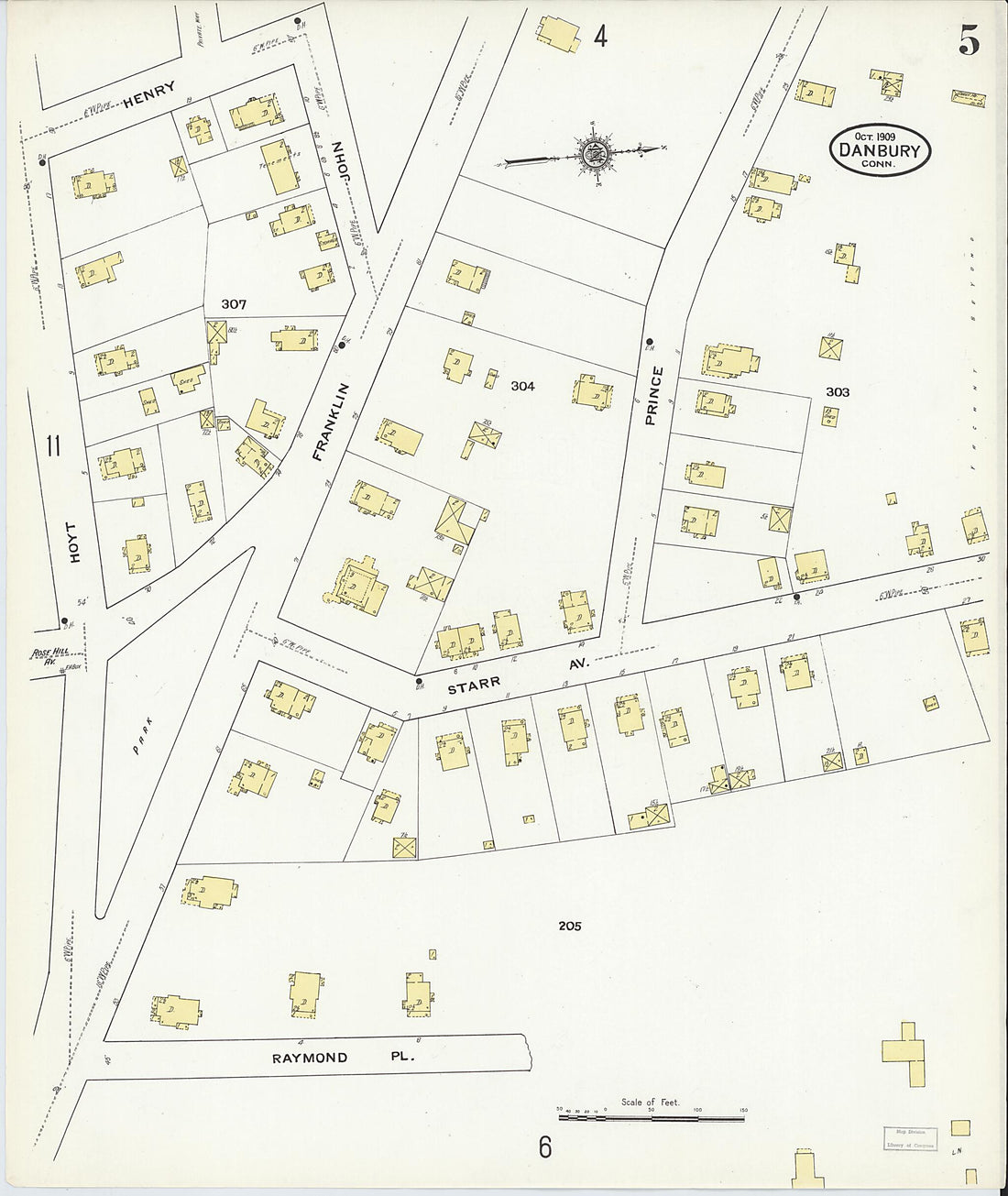 This old map of Danbury, Fairfield County, Connecticut was created by Sanborn Map Company in 1909