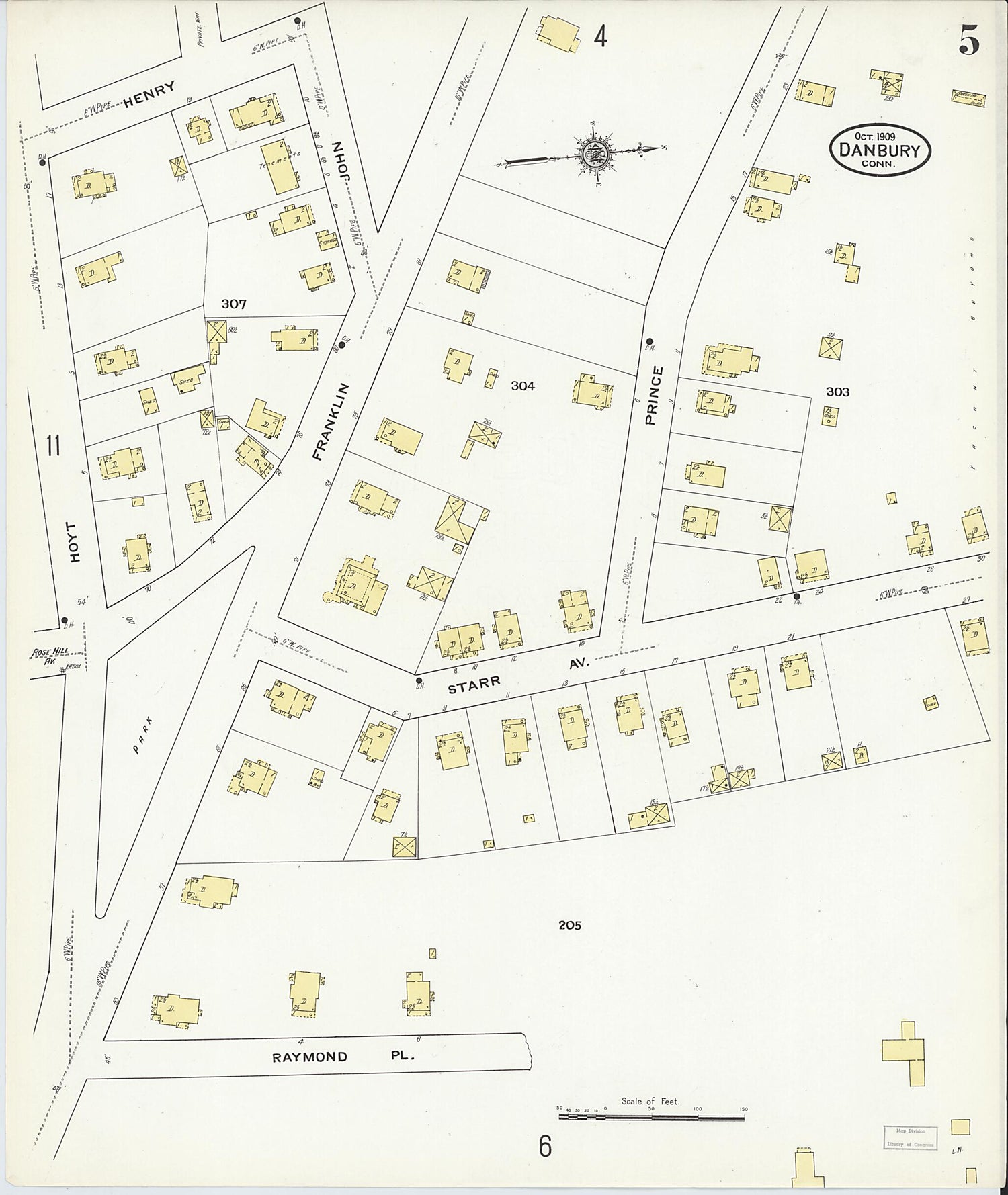 This old map of Danbury, Fairfield County, Connecticut was created by Sanborn Map Company in 1909