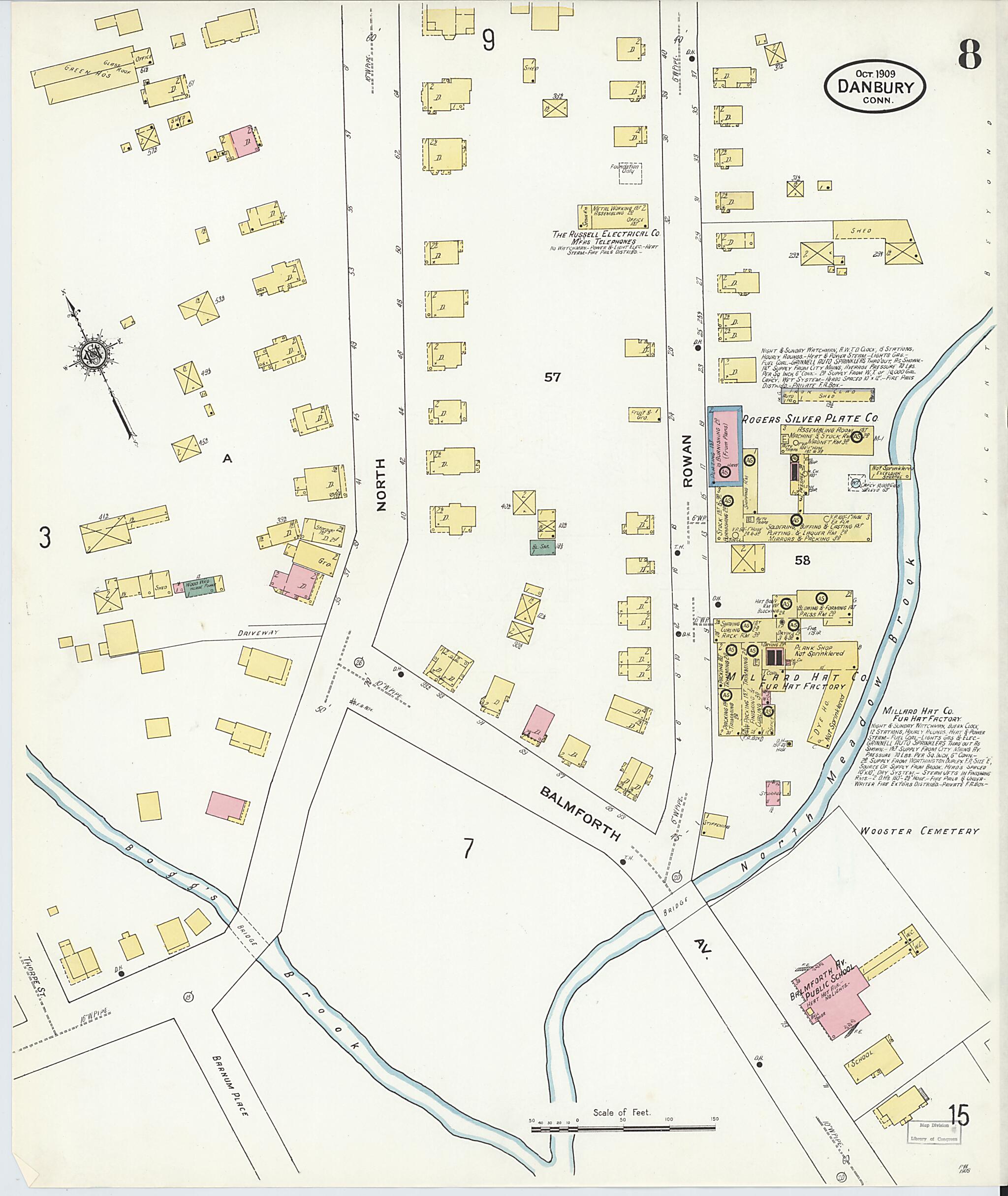This old map of Danbury, Fairfield County, Connecticut was created by Sanborn Map Company in 1909