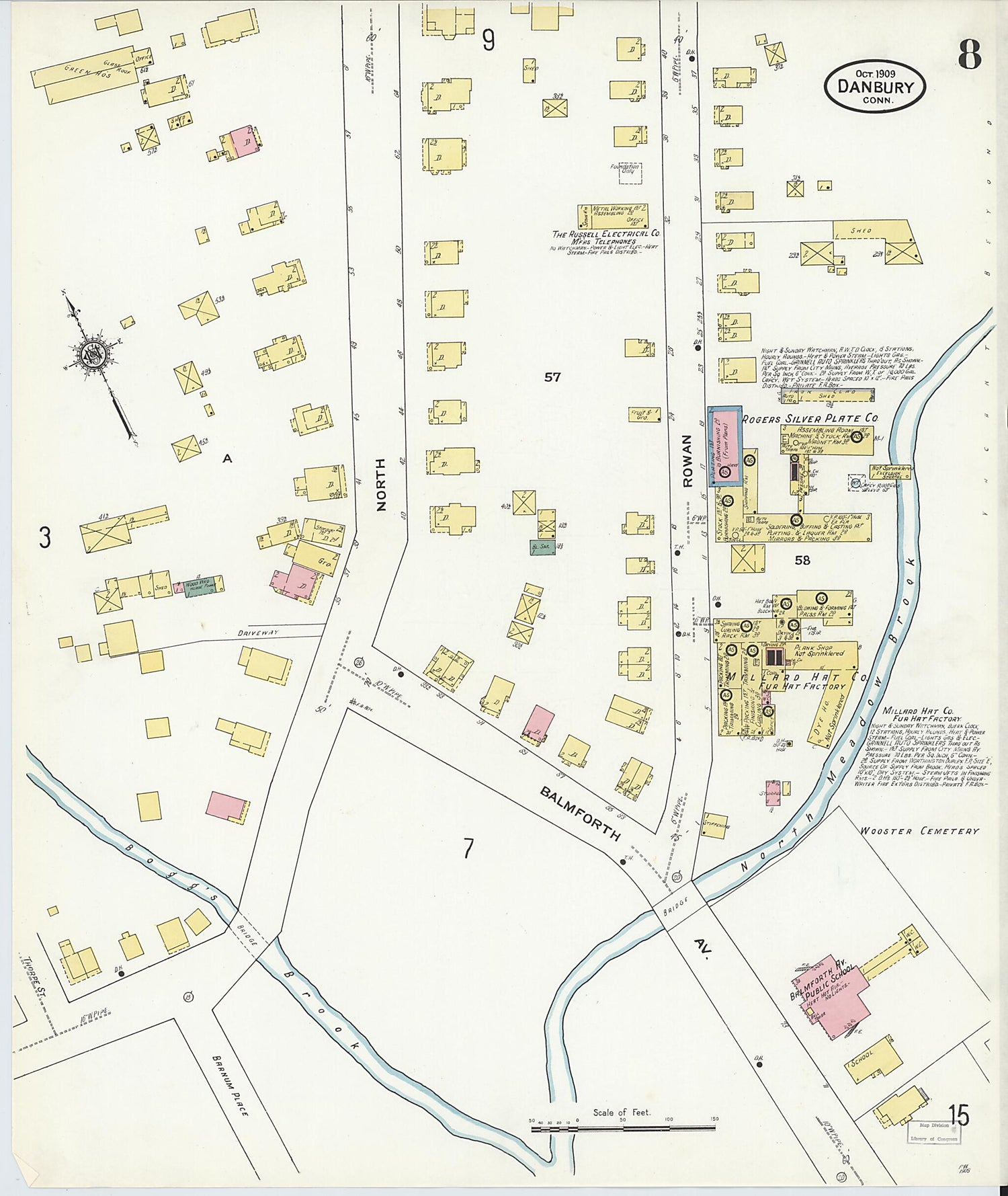 This old map of Danbury, Fairfield County, Connecticut was created by Sanborn Map Company in 1909