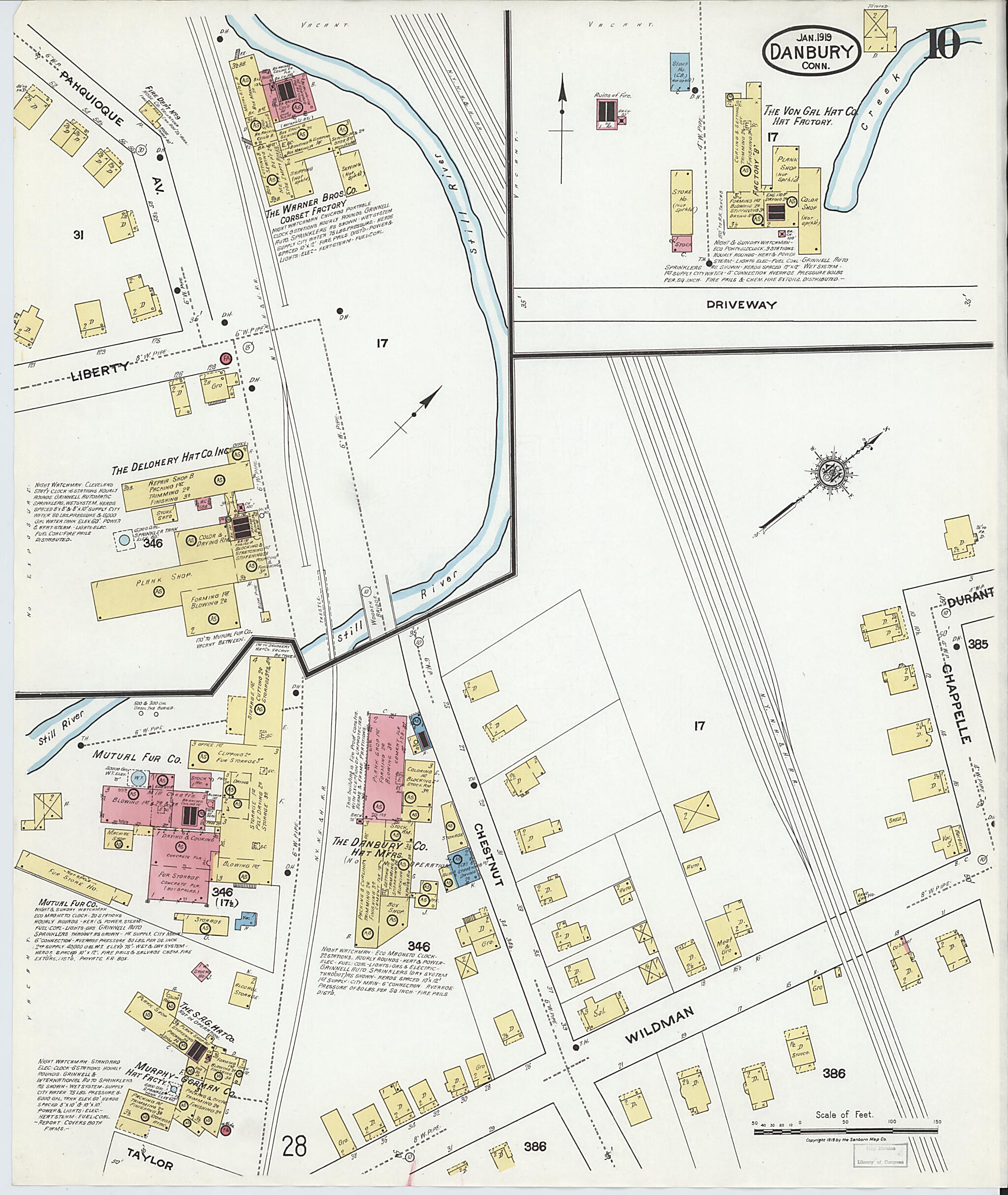 This old map of Danbury, Fairfield County, Connecticut was created by Sanborn Map Company in 1919