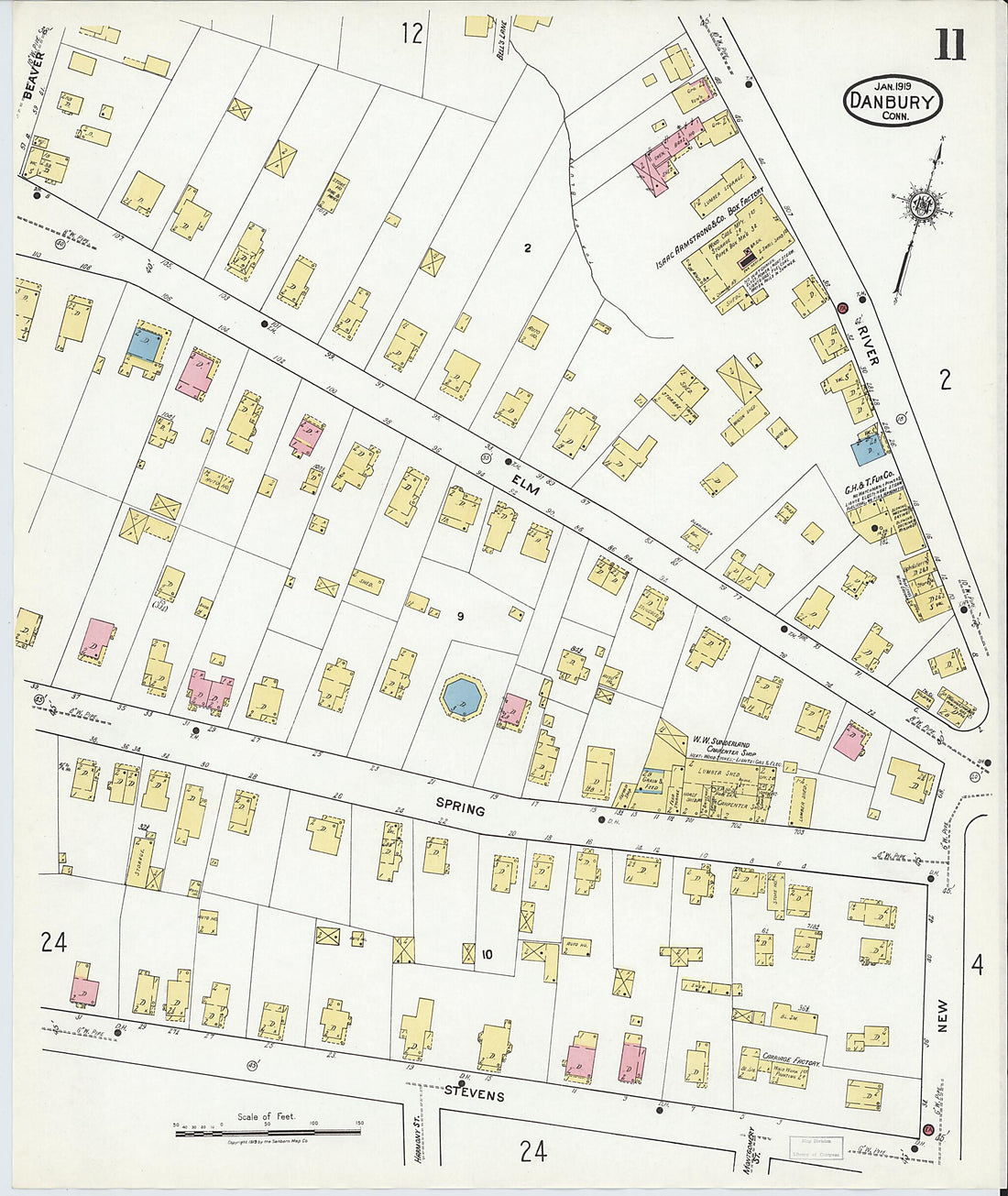 This old map of Danbury, Fairfield County, Connecticut was created by Sanborn Map Company in 1919
