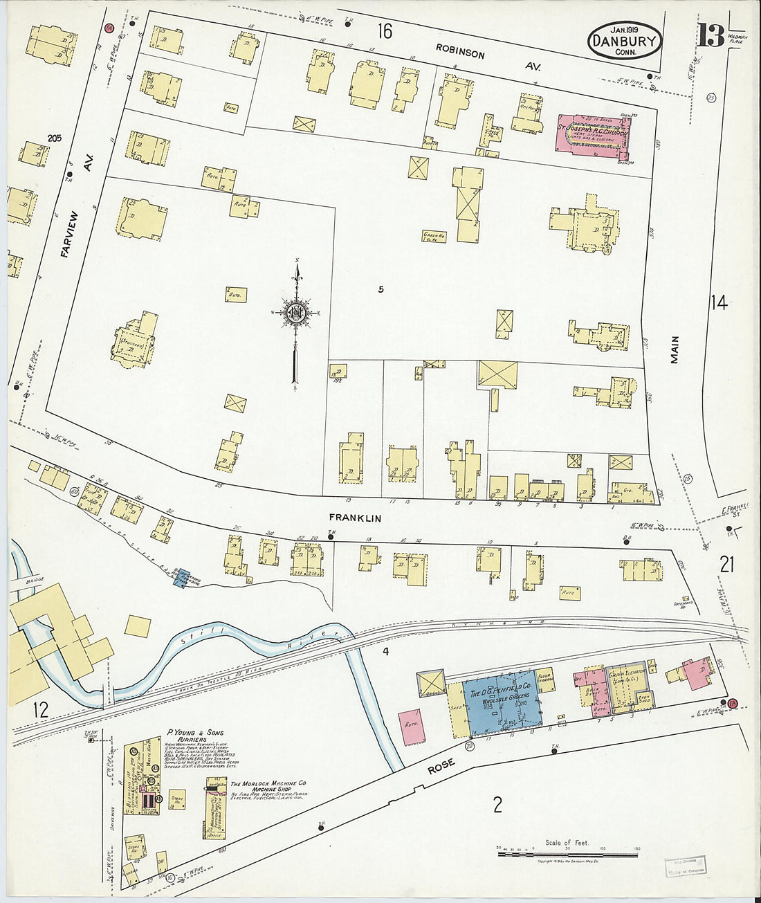 This old map of Danbury, Fairfield County, Connecticut was created by Sanborn Map Company in 1919