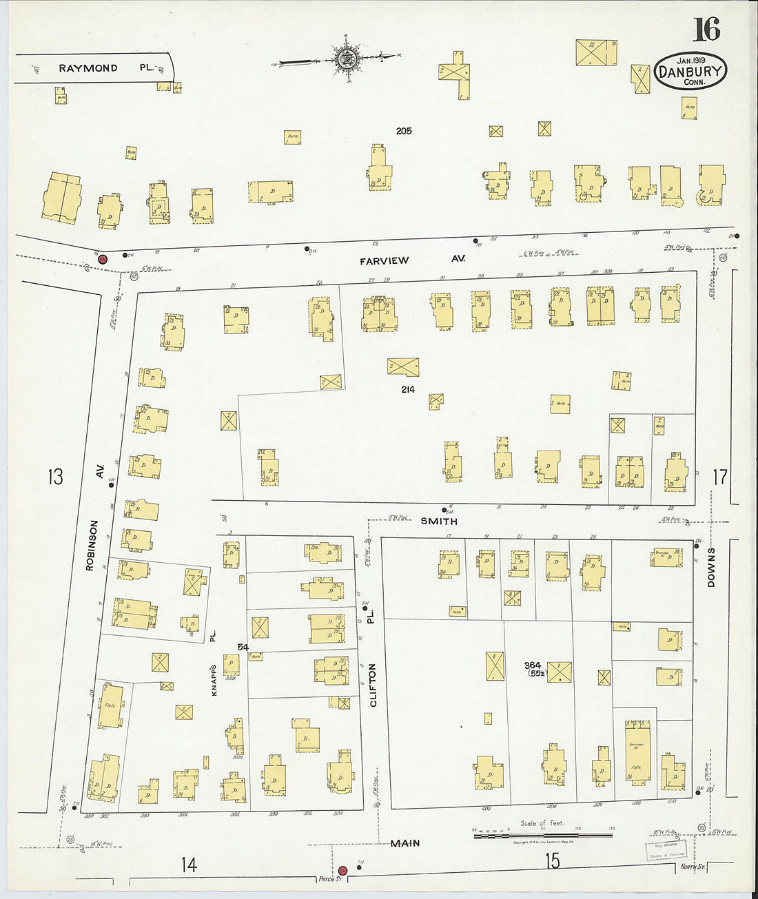 This old map of Danbury, Fairfield County, Connecticut was created by Sanborn Map Company in 1919