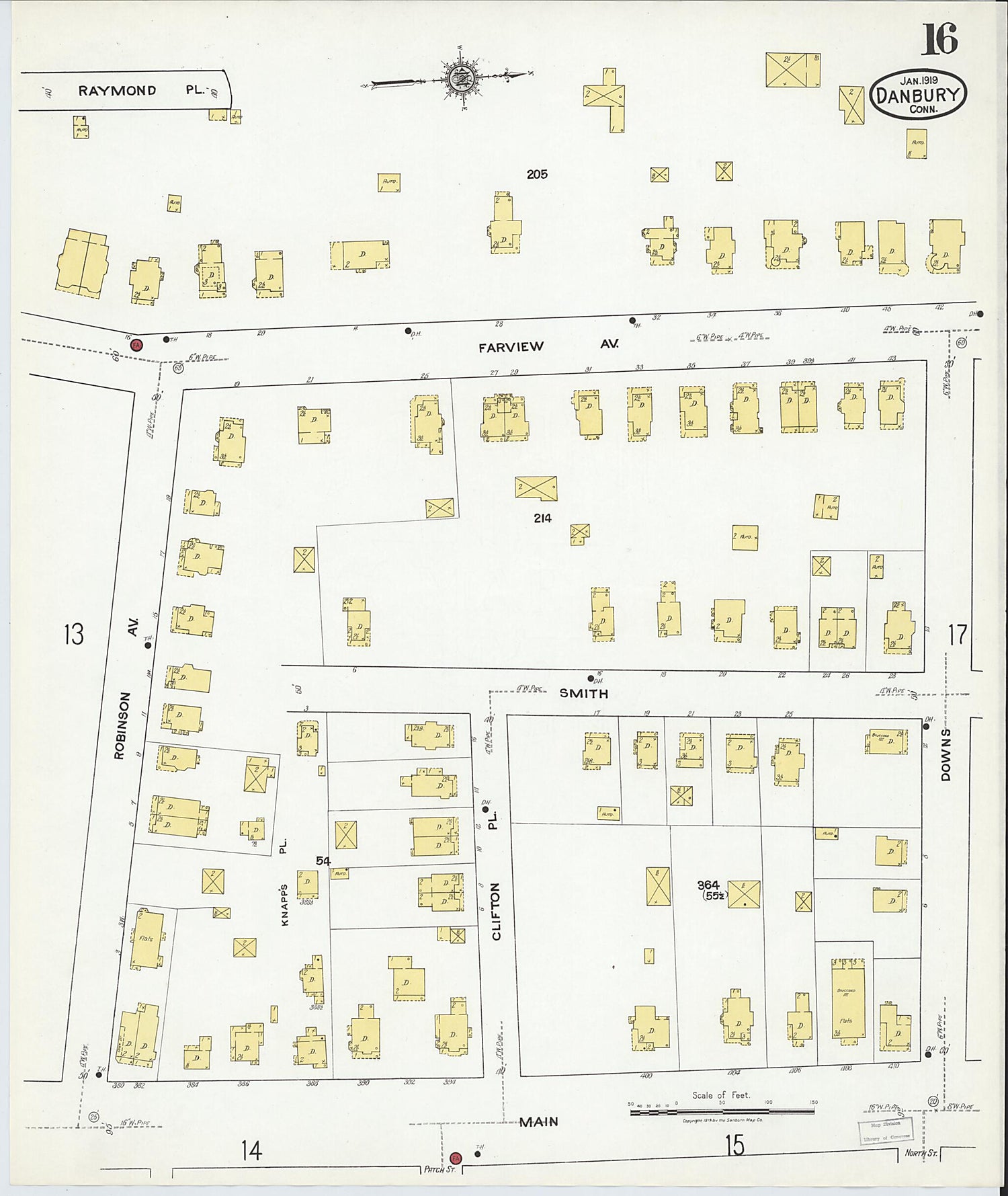 This old map of Danbury, Fairfield County, Connecticut was created by Sanborn Map Company in 1919