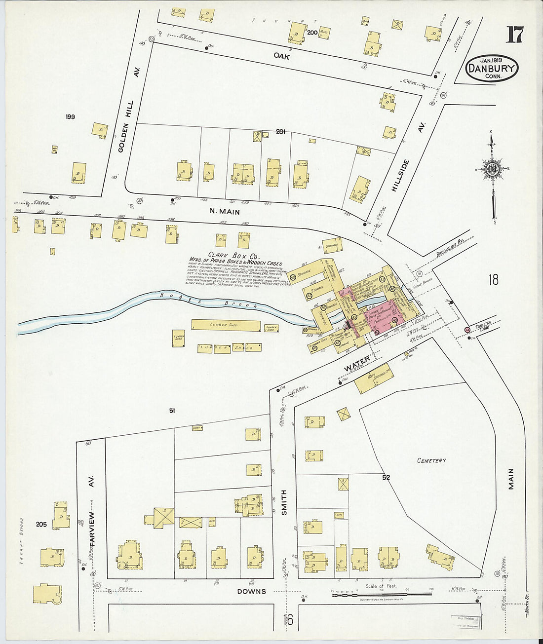 This old map of Danbury, Fairfield County, Connecticut was created by Sanborn Map Company in 1919