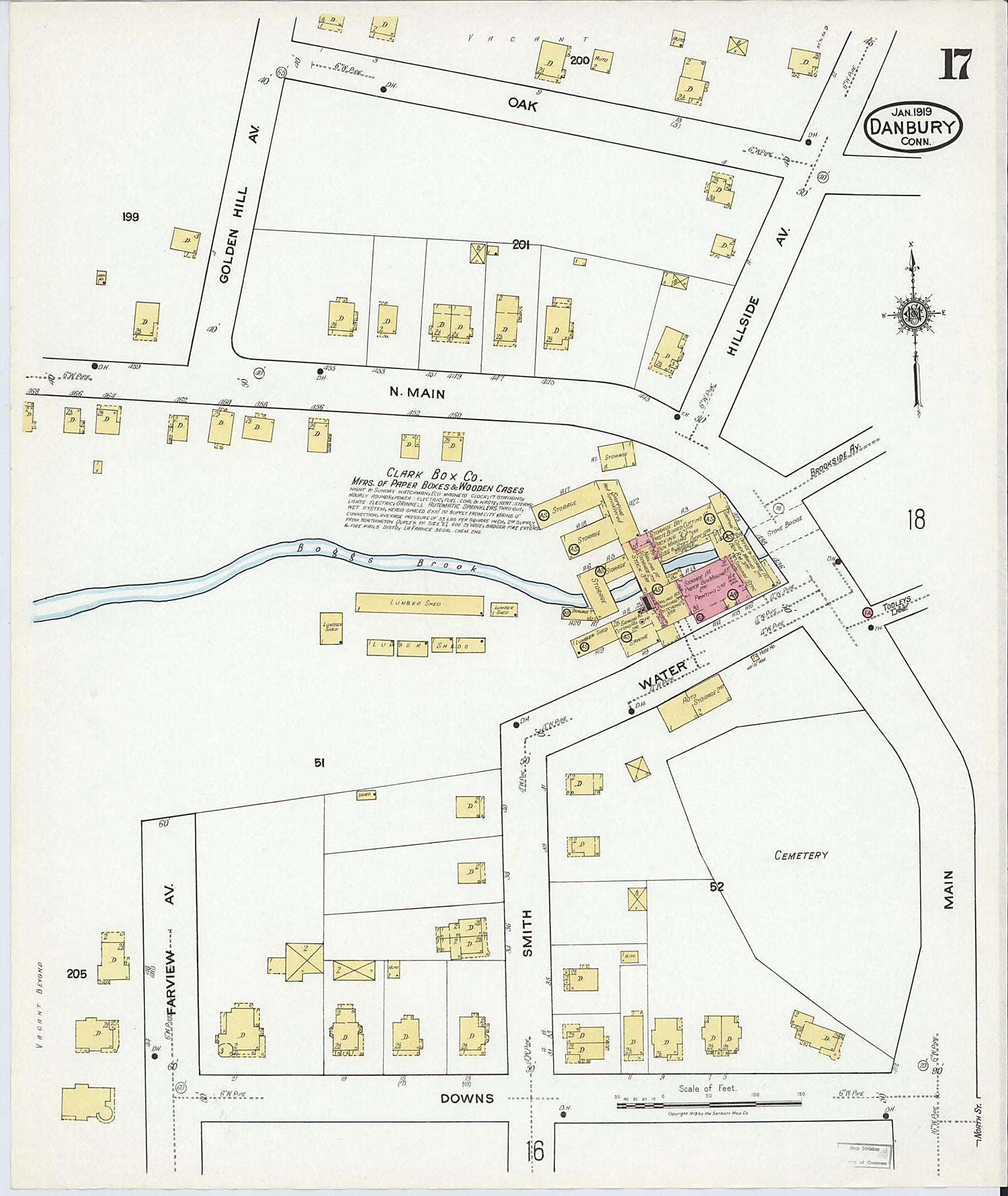 This old map of Danbury, Fairfield County, Connecticut was created by Sanborn Map Company in 1919