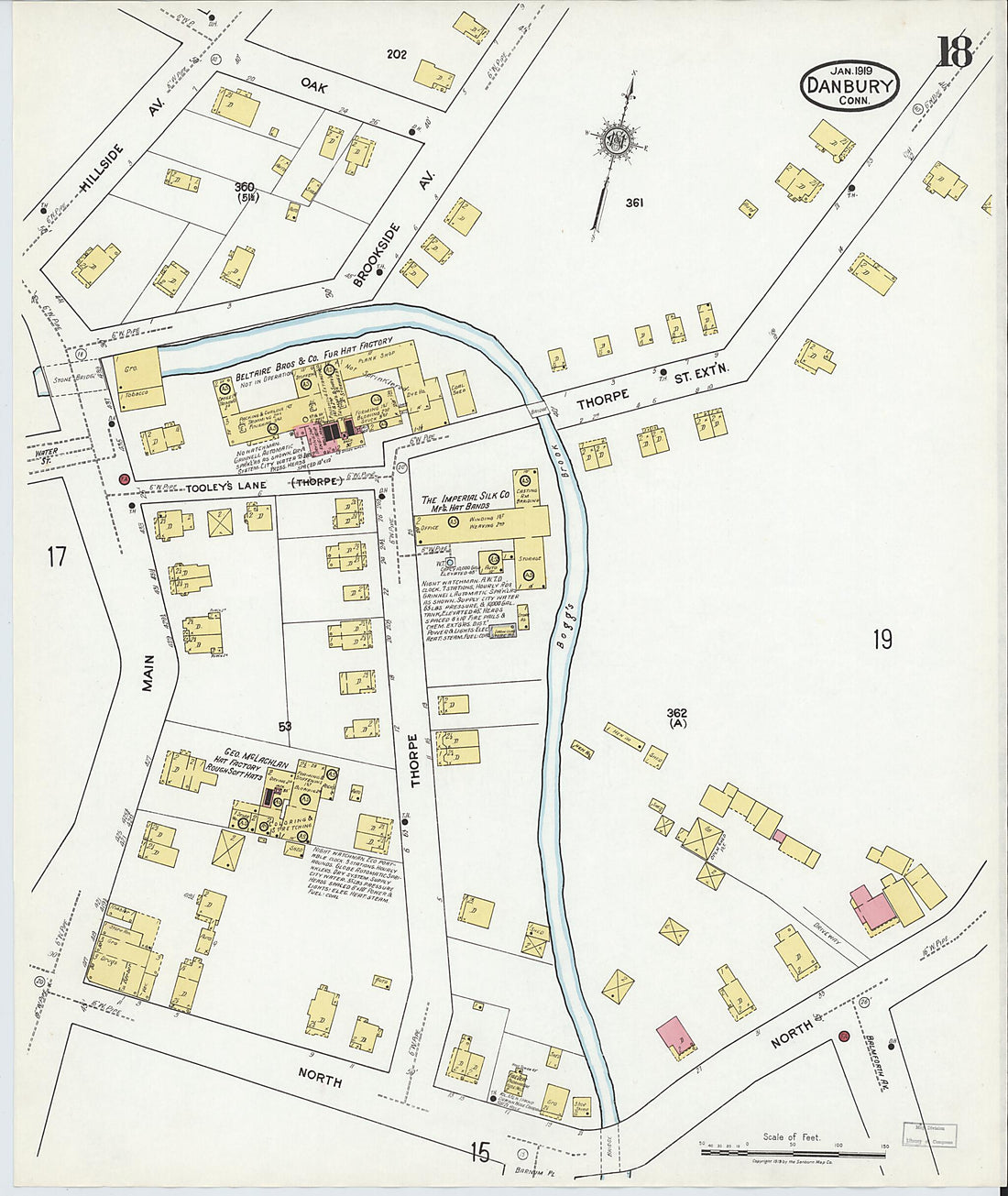 This old map of Danbury, Fairfield County, Connecticut was created by Sanborn Map Company in 1919