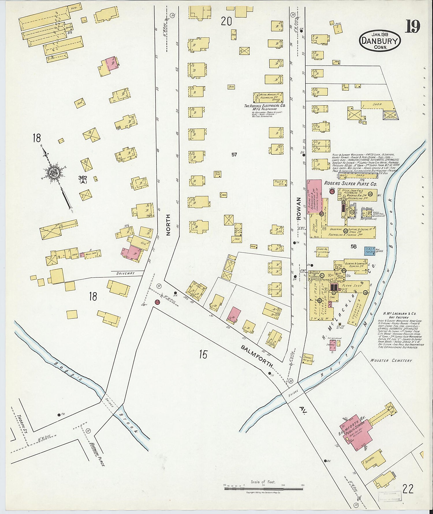 This old map of Danbury, Fairfield County, Connecticut was created by Sanborn Map Company in 1919