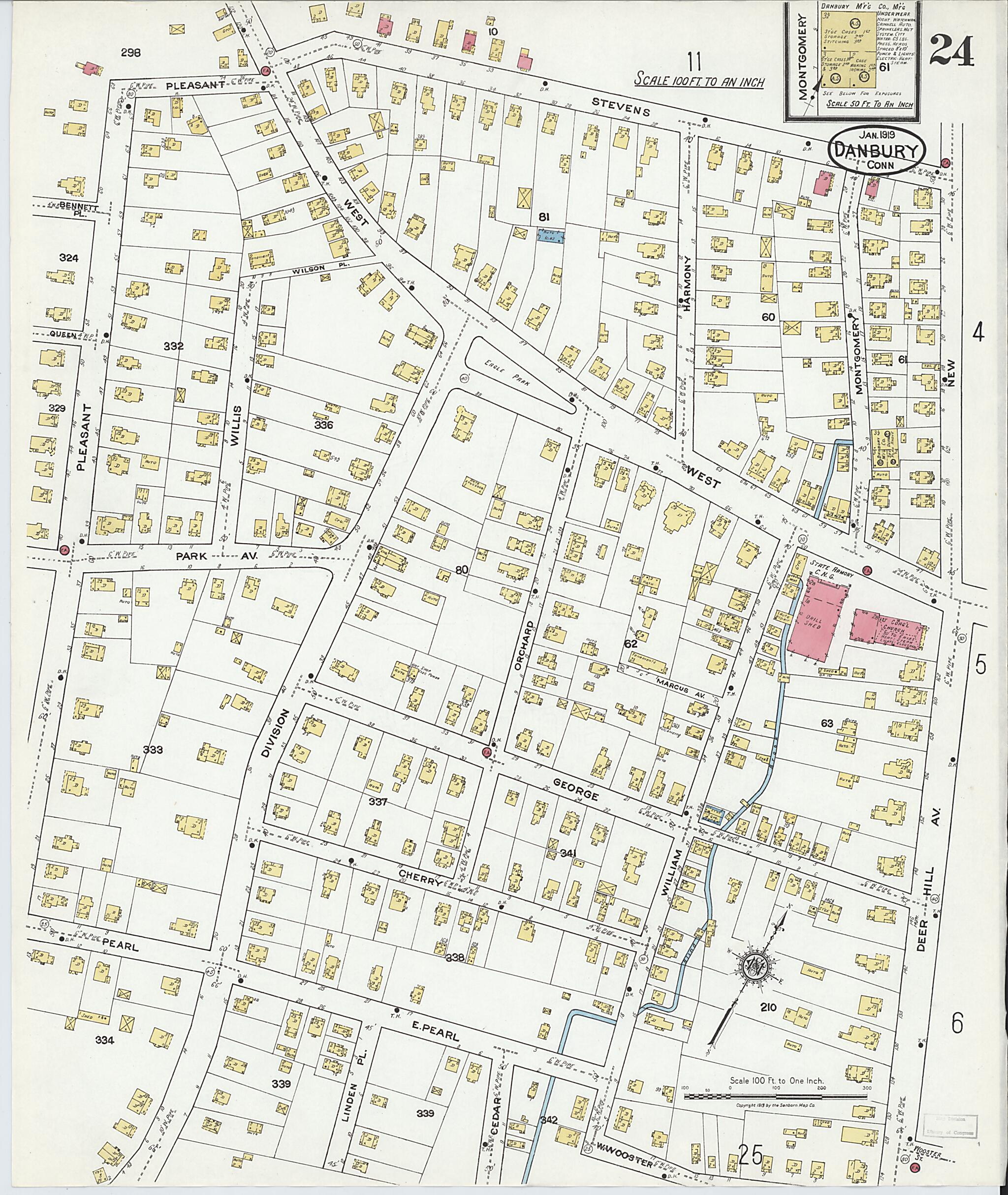 This old map of Danbury, Fairfield County, Connecticut was created by Sanborn Map Company in 1919