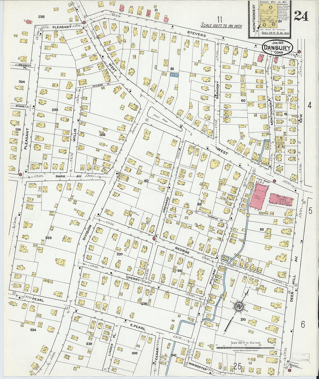 This old map of Danbury, Fairfield County, Connecticut was created by Sanborn Map Company in 1919
