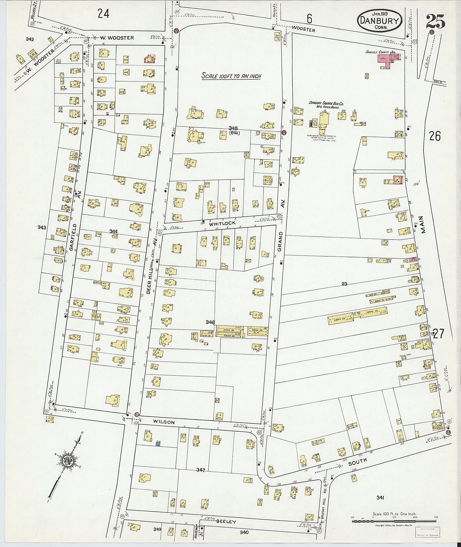 This old map of Danbury, Fairfield County, Connecticut was created by Sanborn Map Company in 1919
