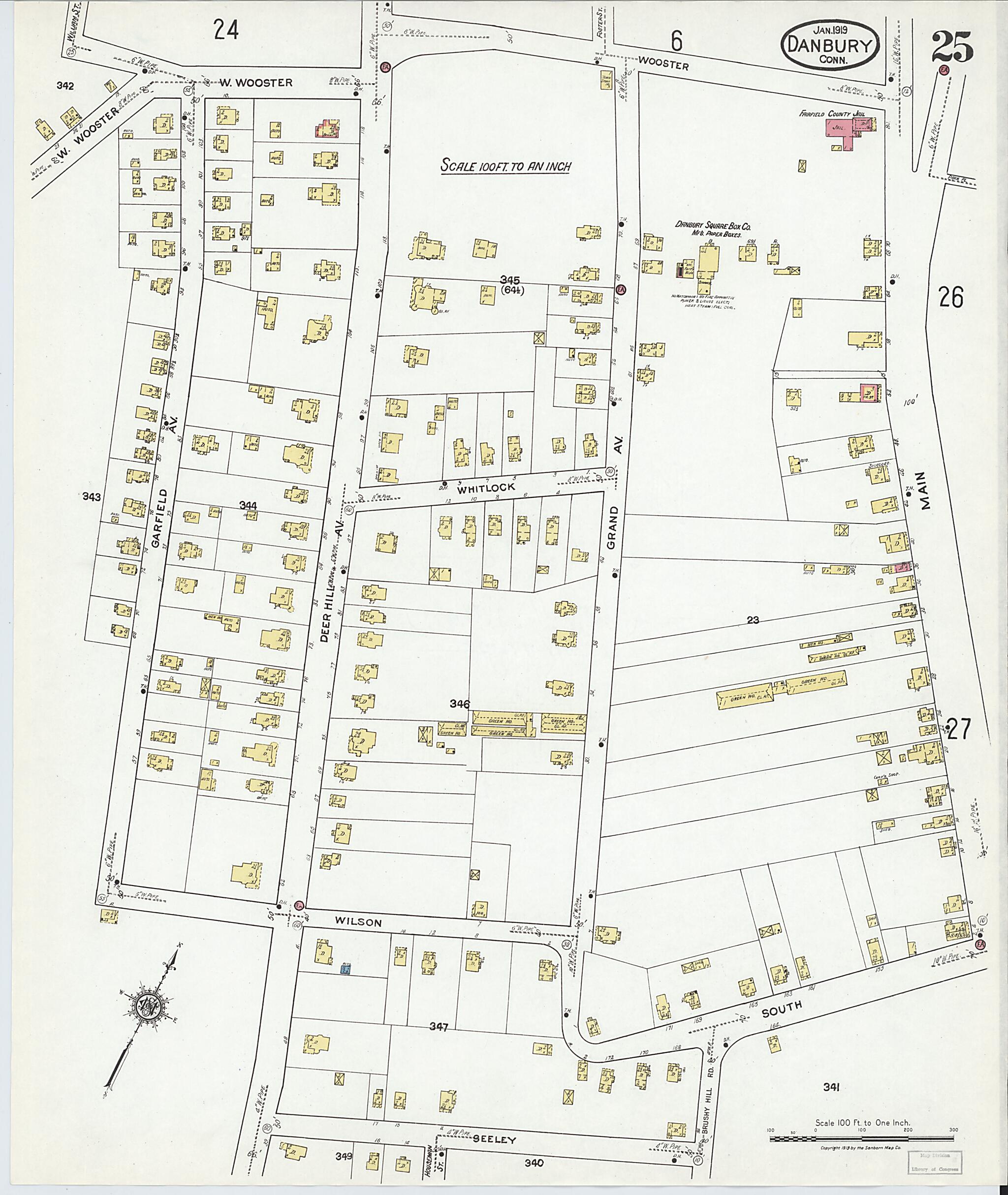 This old map of Danbury, Fairfield County, Connecticut was created by Sanborn Map Company in 1919