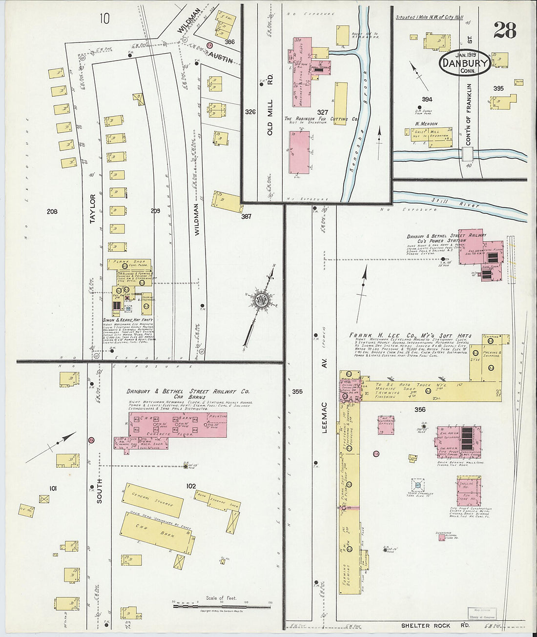 This old map of Danbury, Fairfield County, Connecticut was created by Sanborn Map Company in 1919