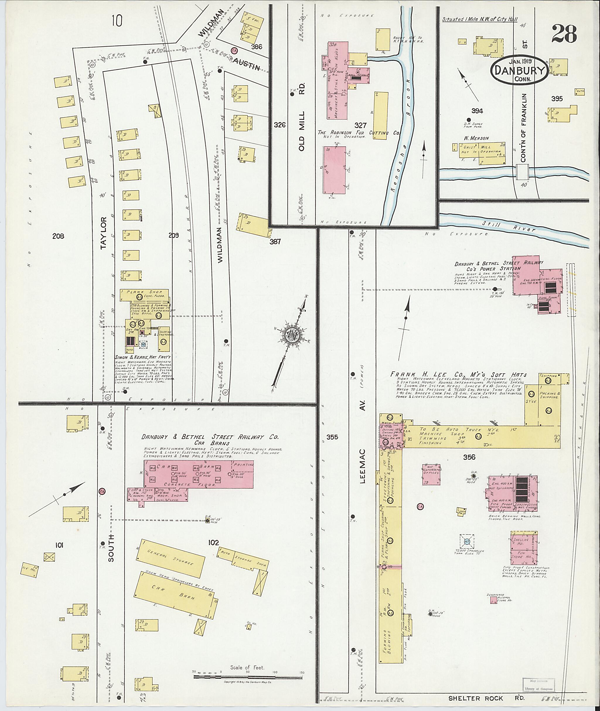 This old map of Danbury, Fairfield County, Connecticut was created by Sanborn Map Company in 1919