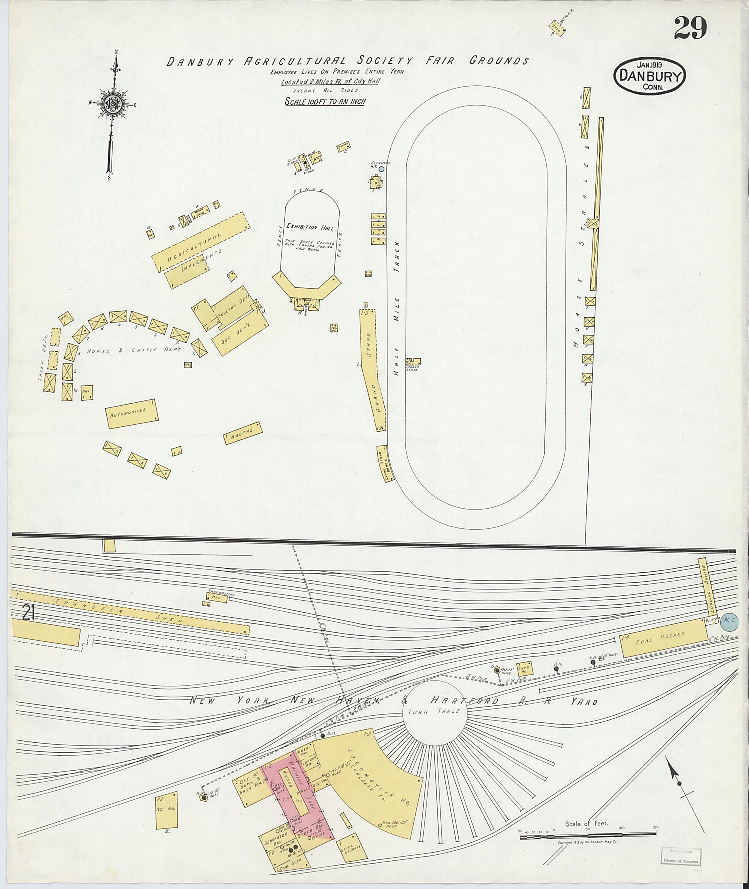 This old map of Danbury, Fairfield County, Connecticut was created by Sanborn Map Company in 1919