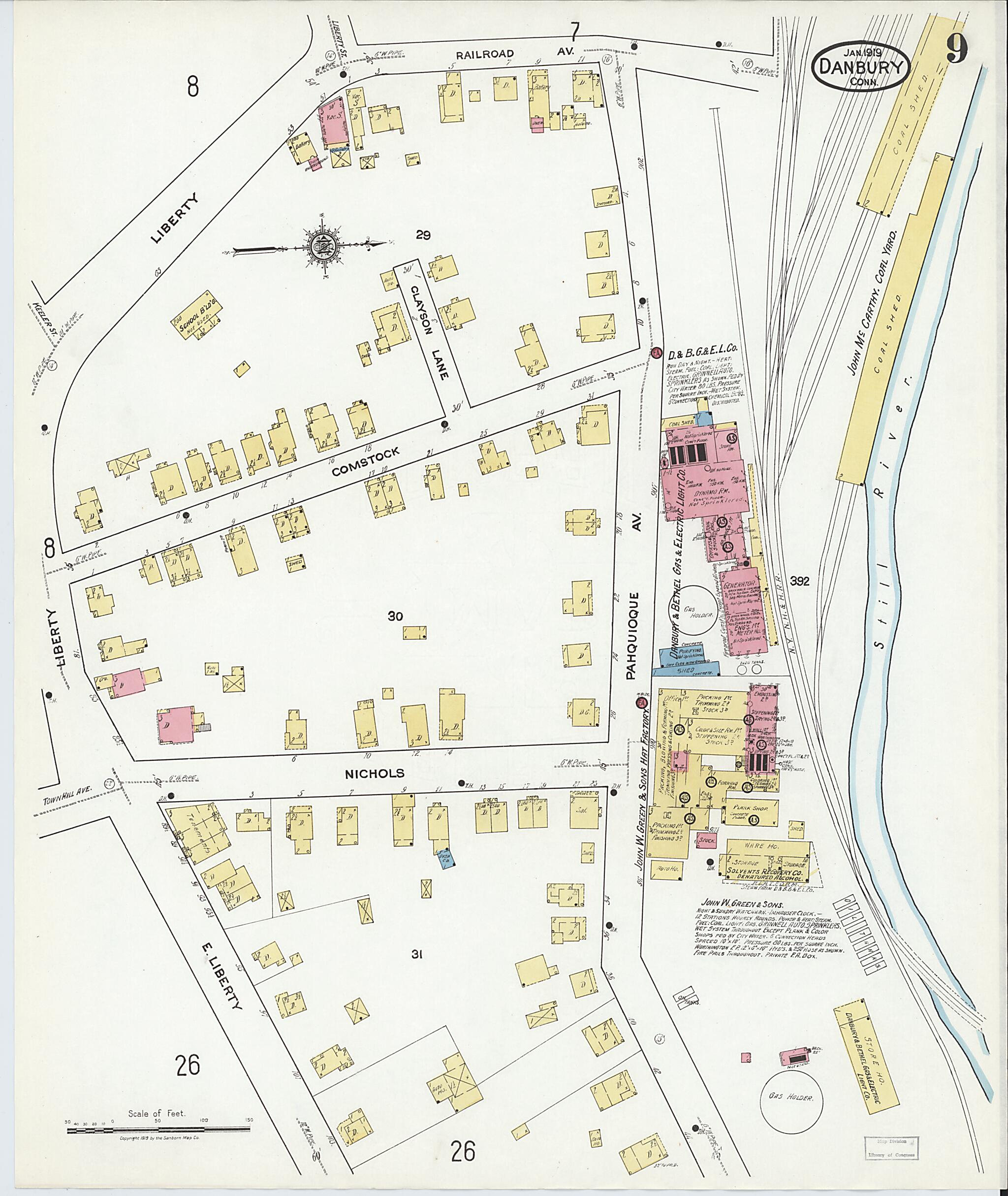 This old map of Danbury, Fairfield County, Connecticut was created by Sanborn Map Company in 1919