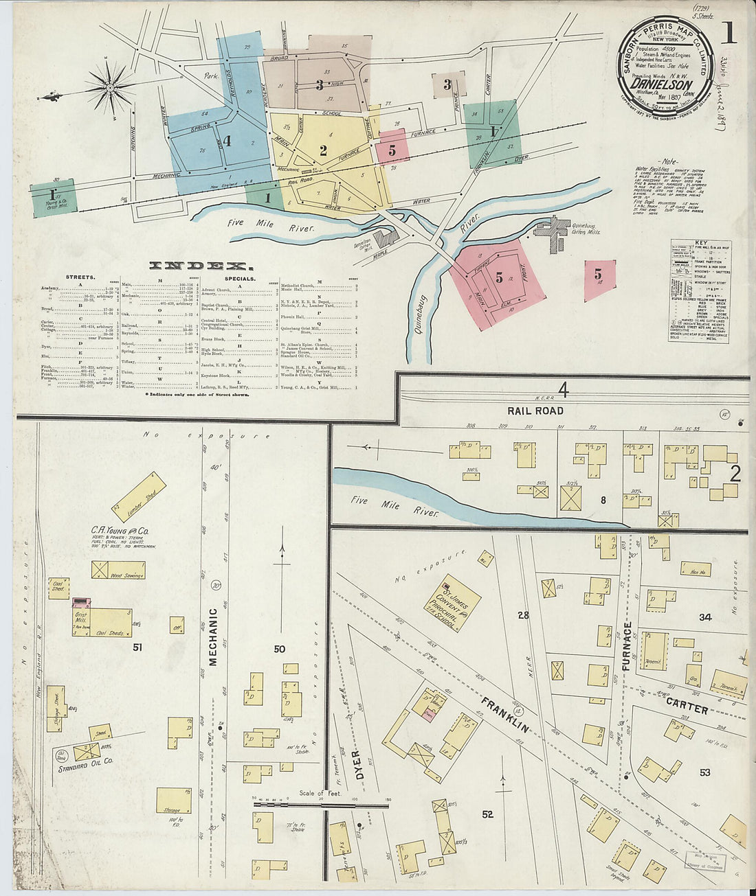 This old map of Danielson, Windham County, Connecticut was created by Sanborn Map Company in 1897