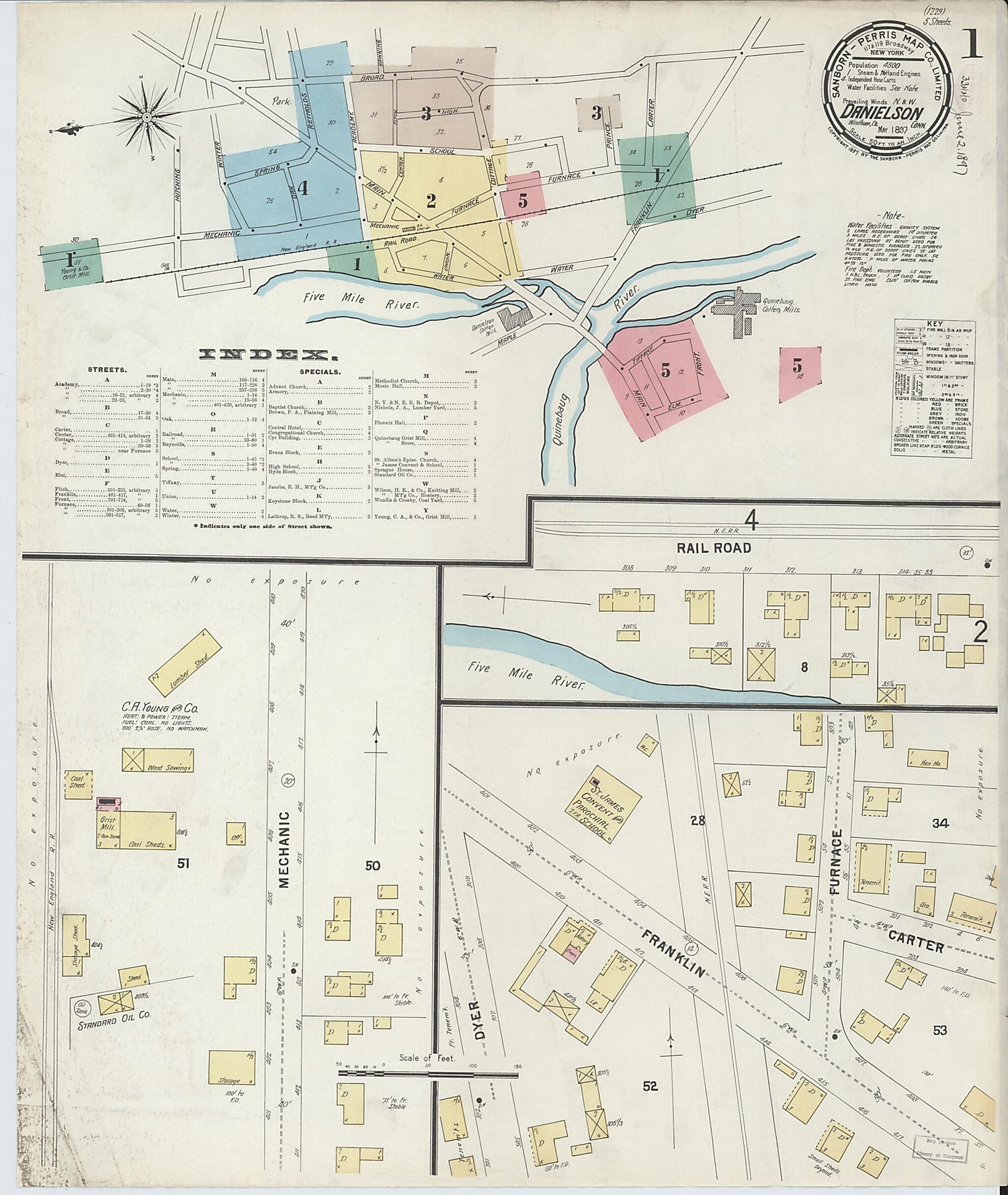 This old map of Danielson, Windham County, Connecticut was created by Sanborn Map Company in 1897