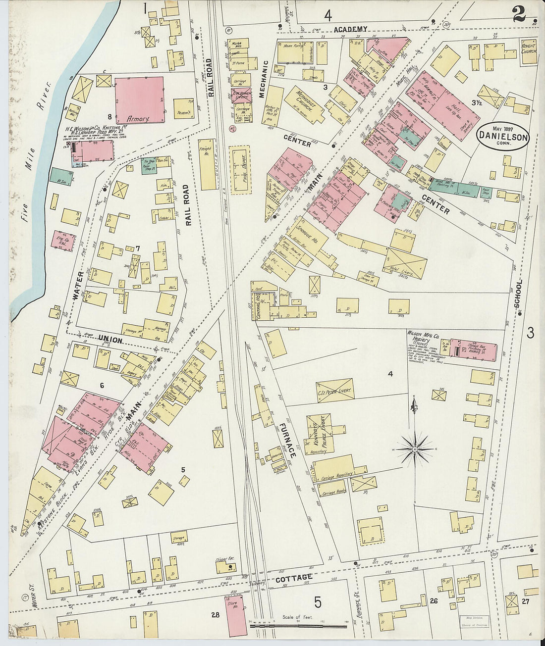 This old map of Danielson, Windham County, Connecticut was created by Sanborn Map Company in 1897