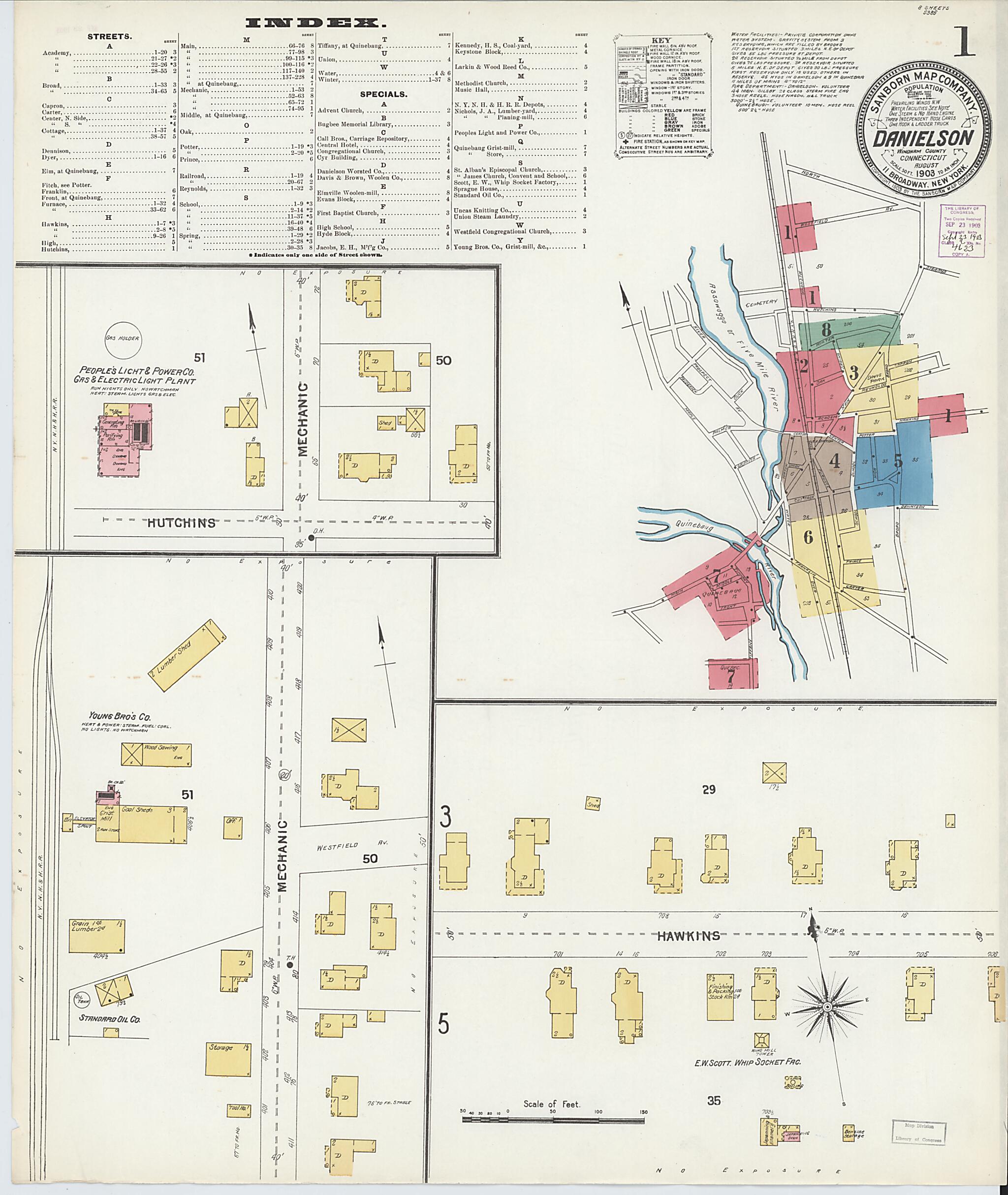 This old map of Danielson, Windham County, Connecticut was created by Sanborn Map Company in 1903