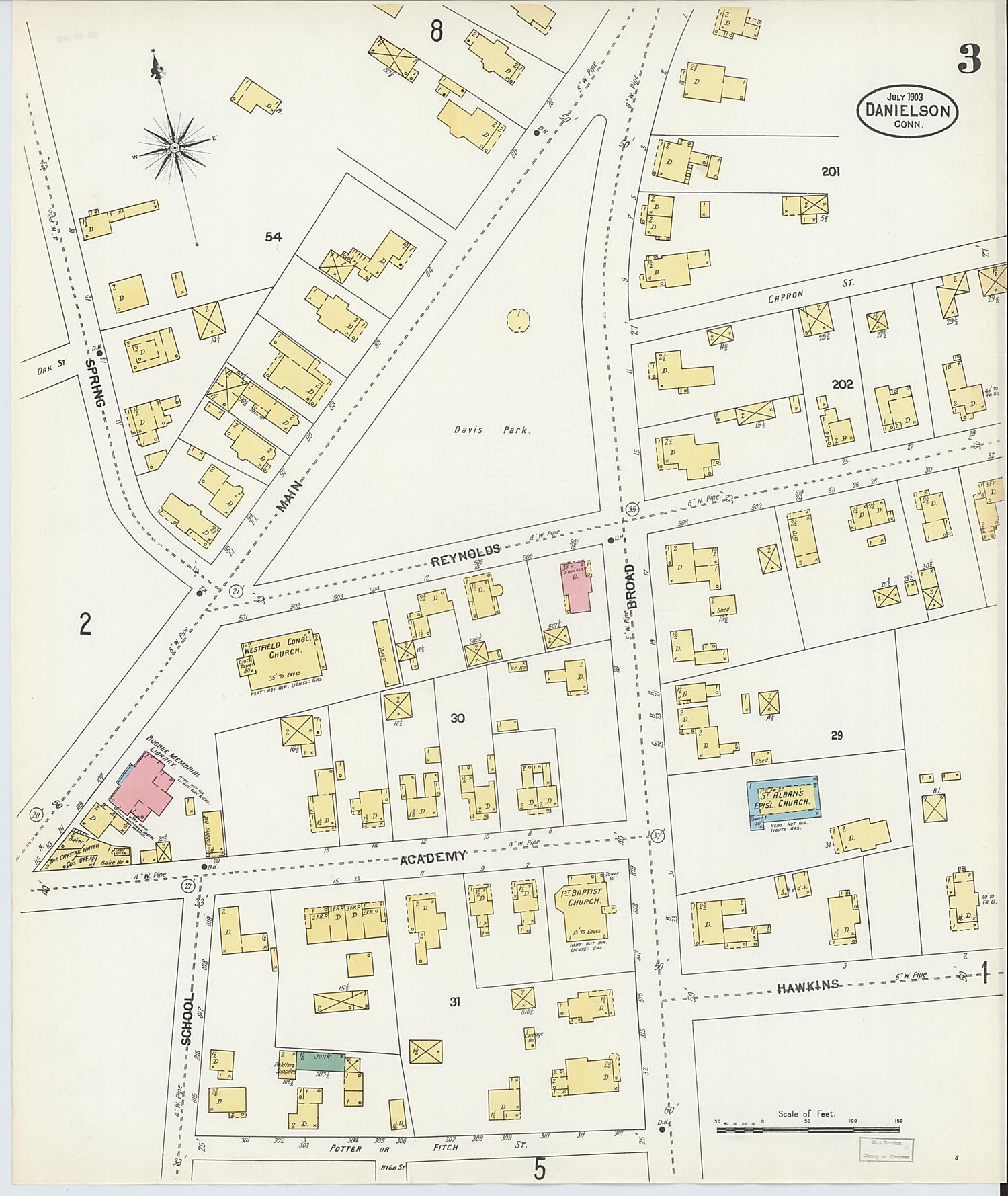 This old map of Danielson, Windham County, Connecticut was created by Sanborn Map Company in 1903