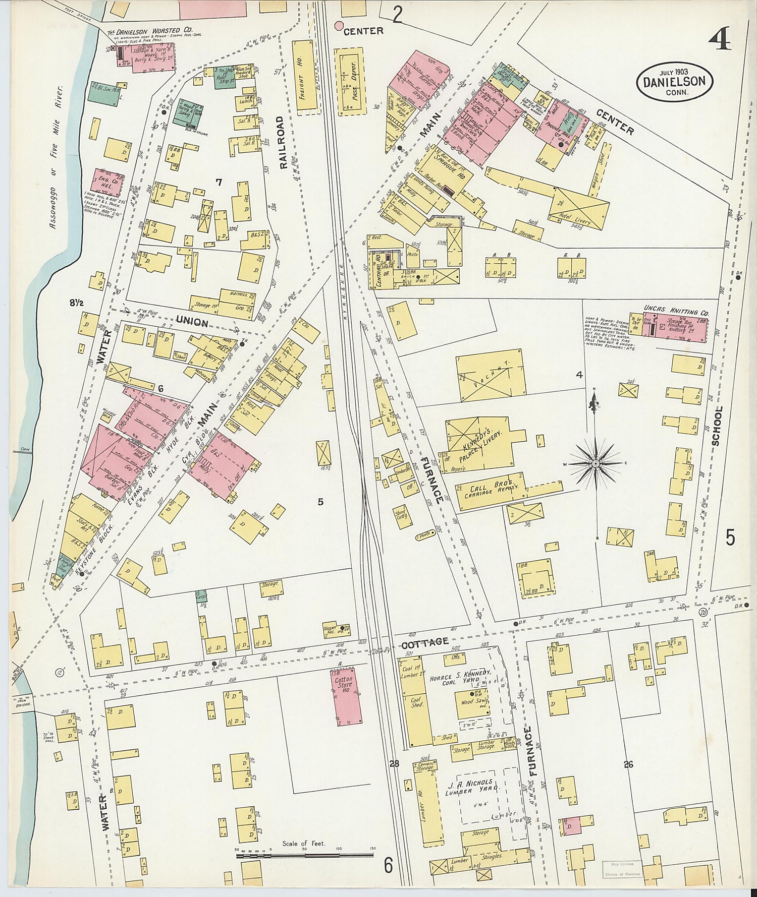 This old map of Danielson, Windham County, Connecticut was created by Sanborn Map Company in 1903