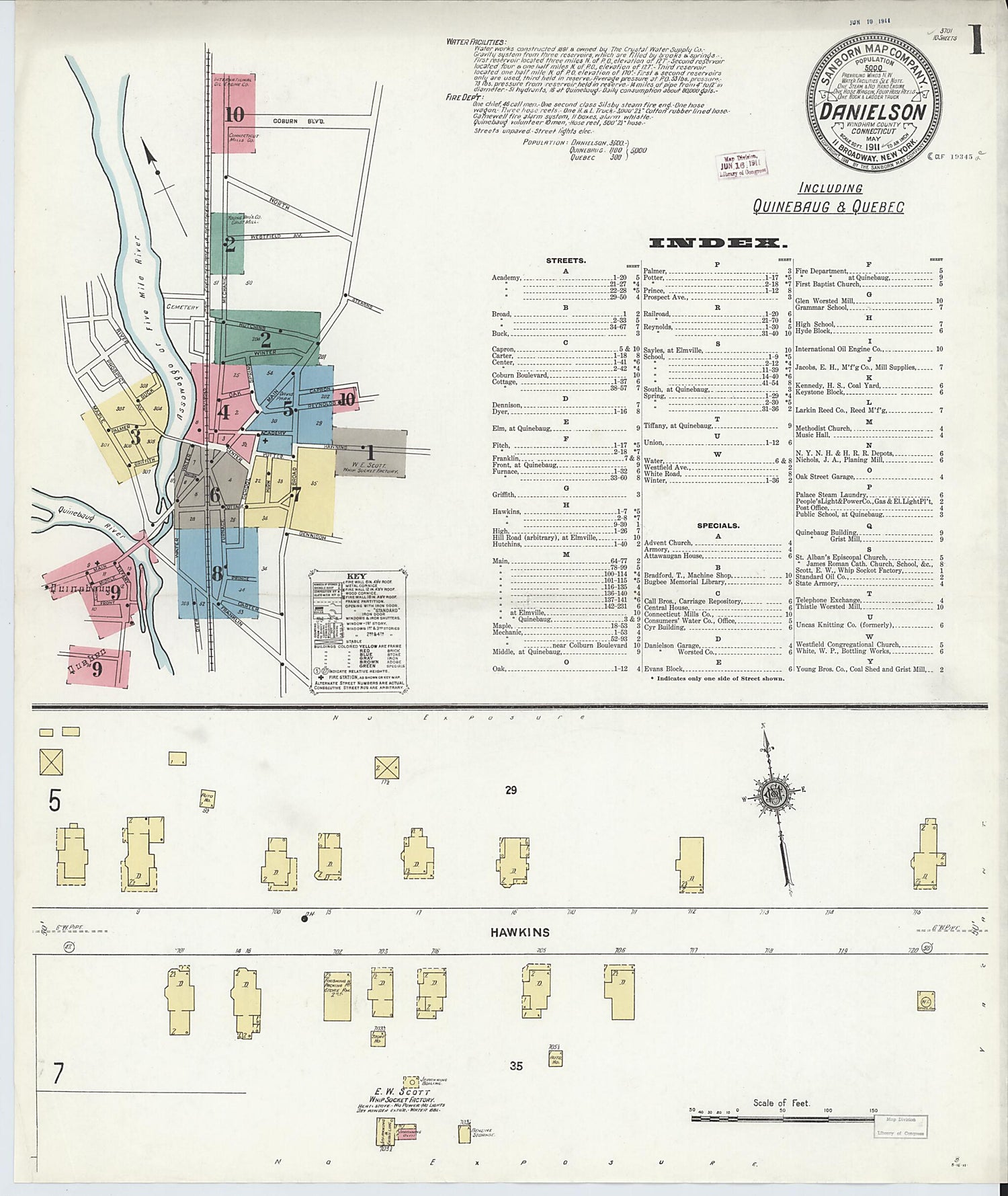 This old map of Quinebaug, Windham County, Connecticut was created by Sanborn Map Company in 1911