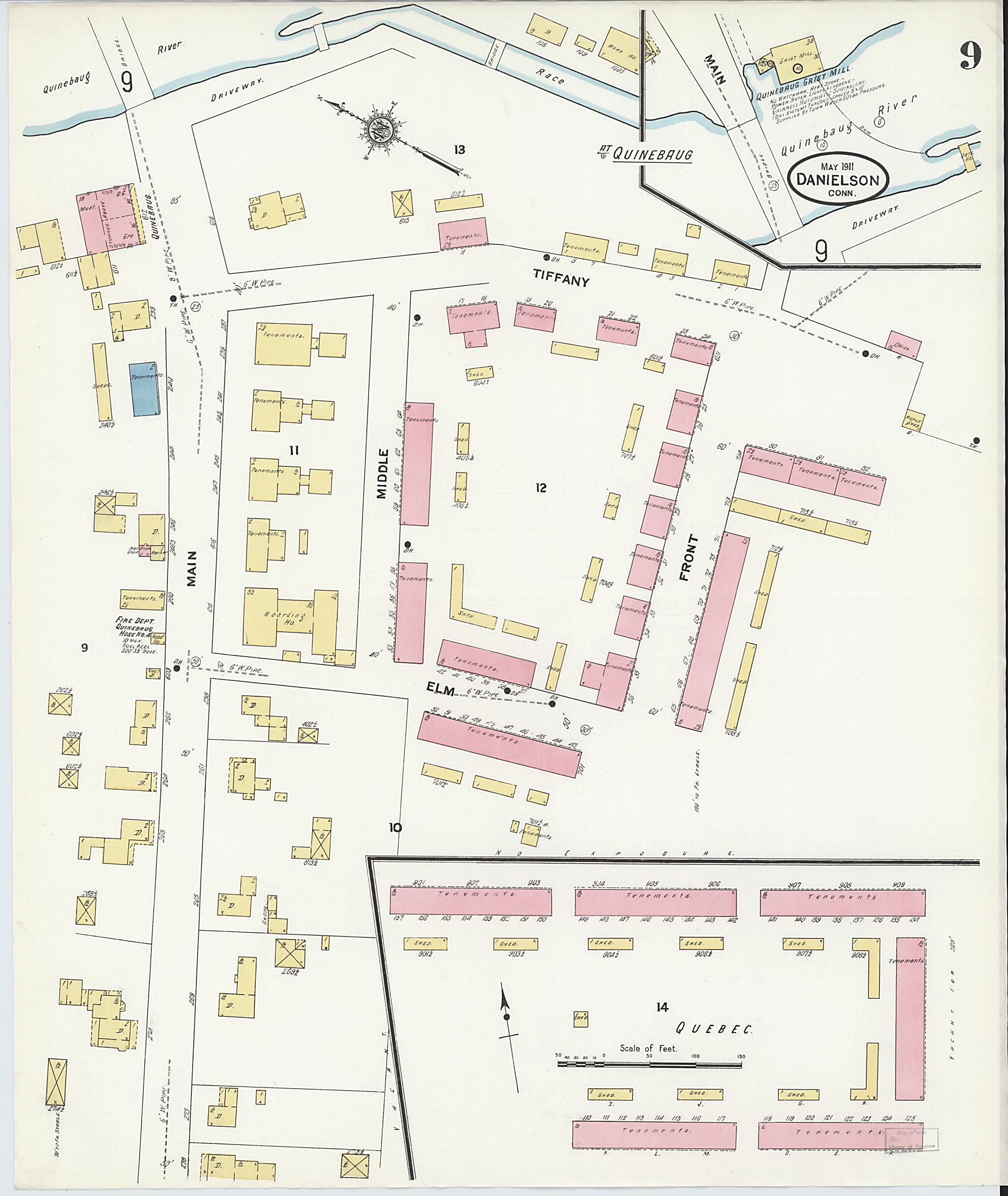 This old map of Quinebaug, Windham County, Connecticut was created by Sanborn Map Company in 1911