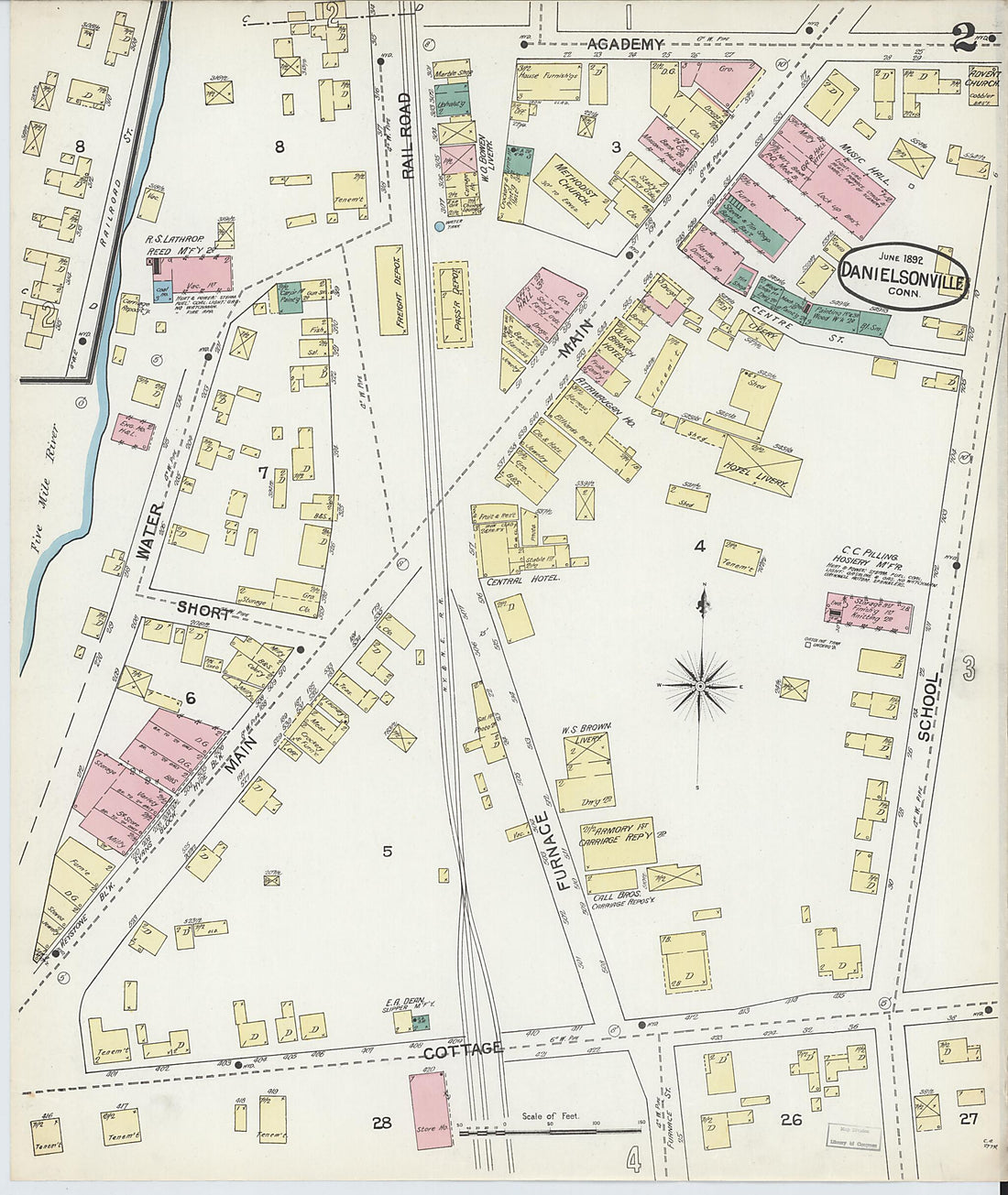 This old map of Danielsonville, Windham County, Connecticut was created by Sanborn Map Company in 1892