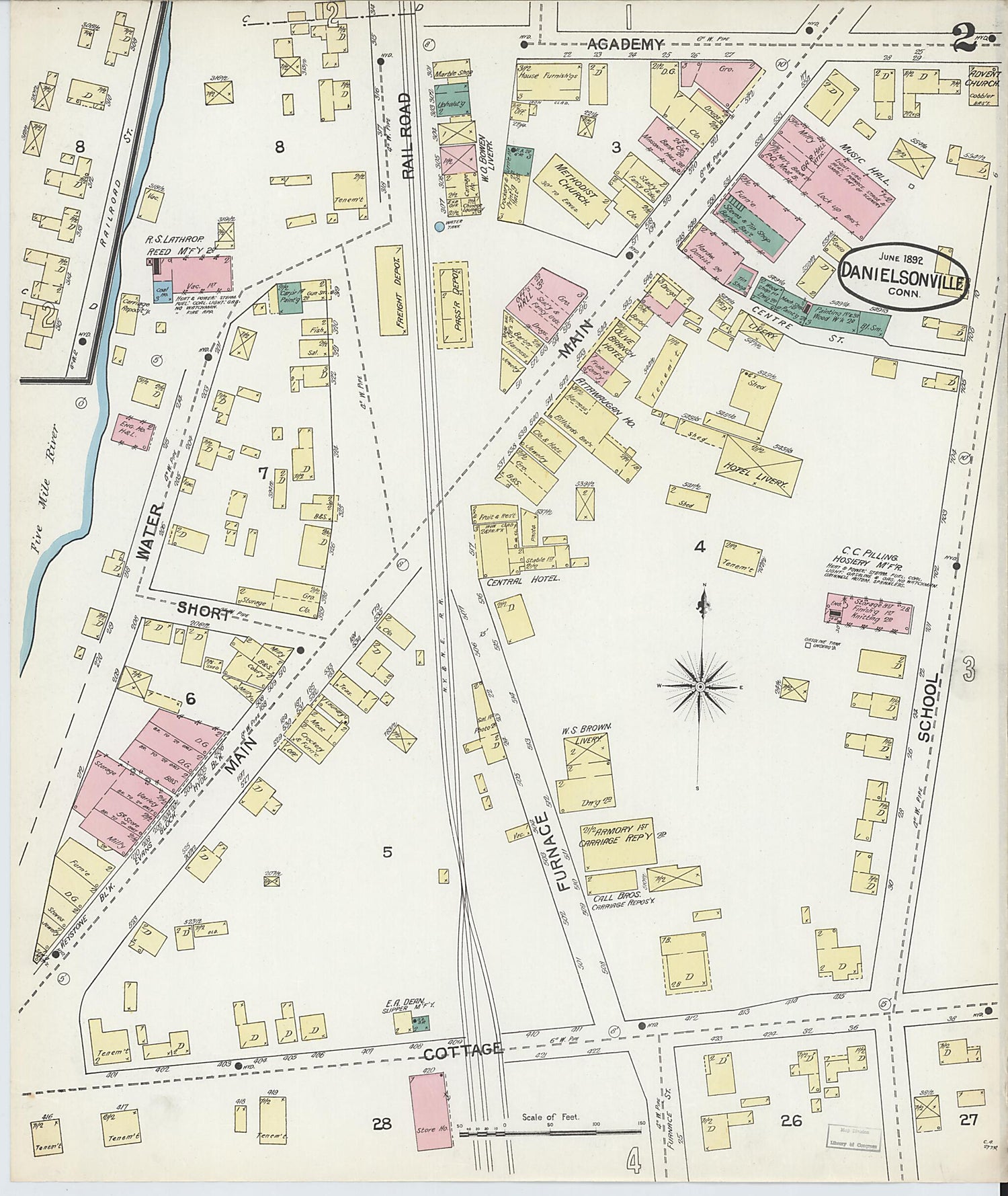 This old map of Danielsonville, Windham County, Connecticut was created by Sanborn Map Company in 1892