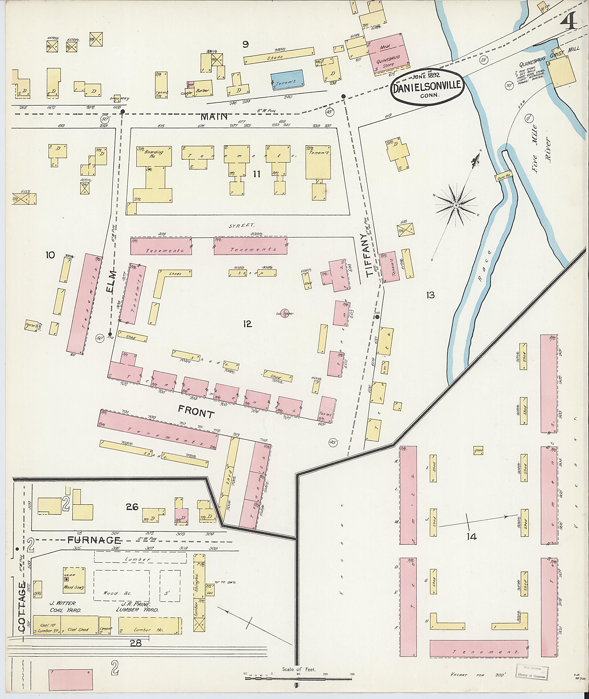 This old map of Danielsonville, Windham County, Connecticut was created by Sanborn Map Company in 1892