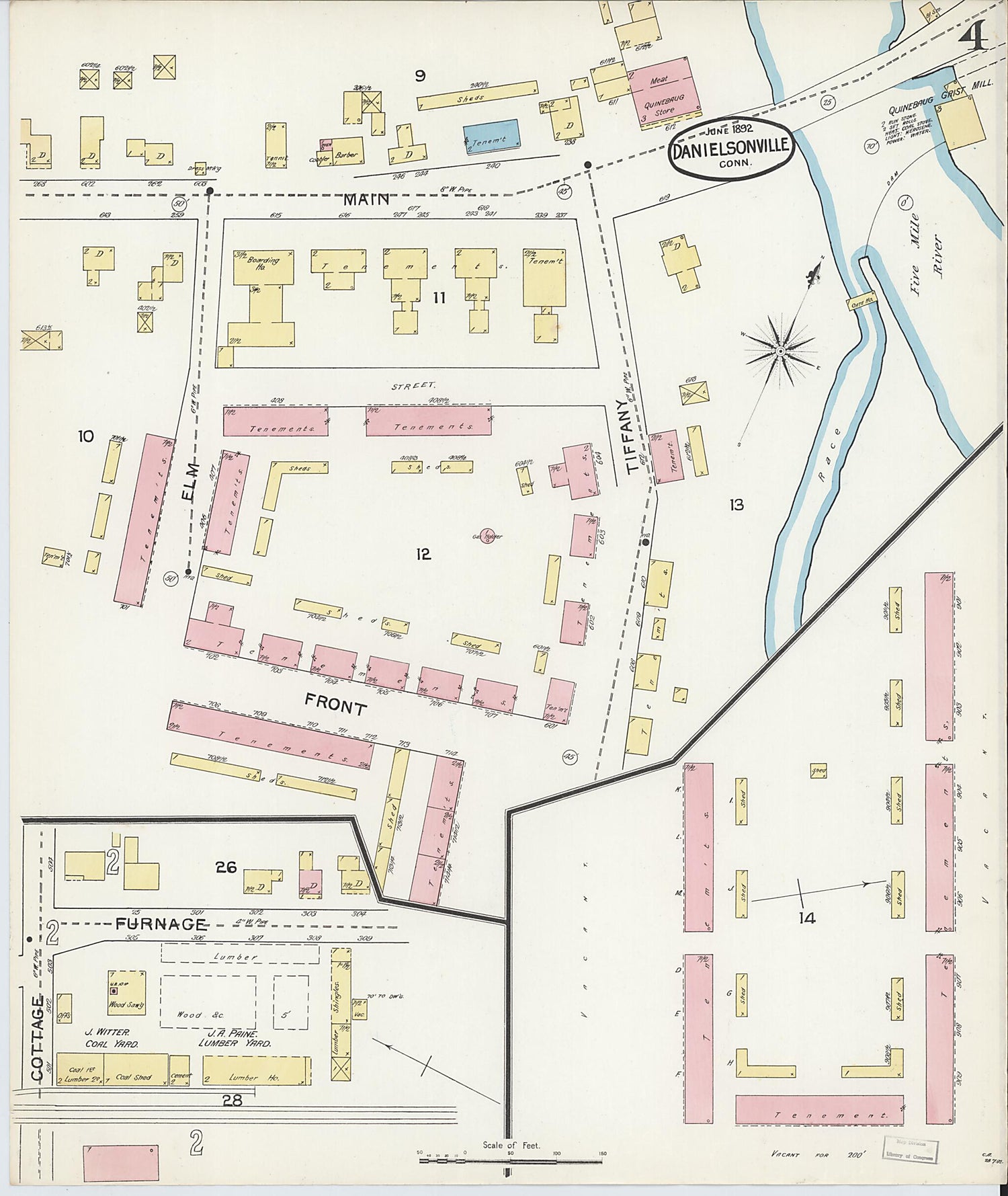 This old map of Danielsonville, Windham County, Connecticut was created by Sanborn Map Company in 1892