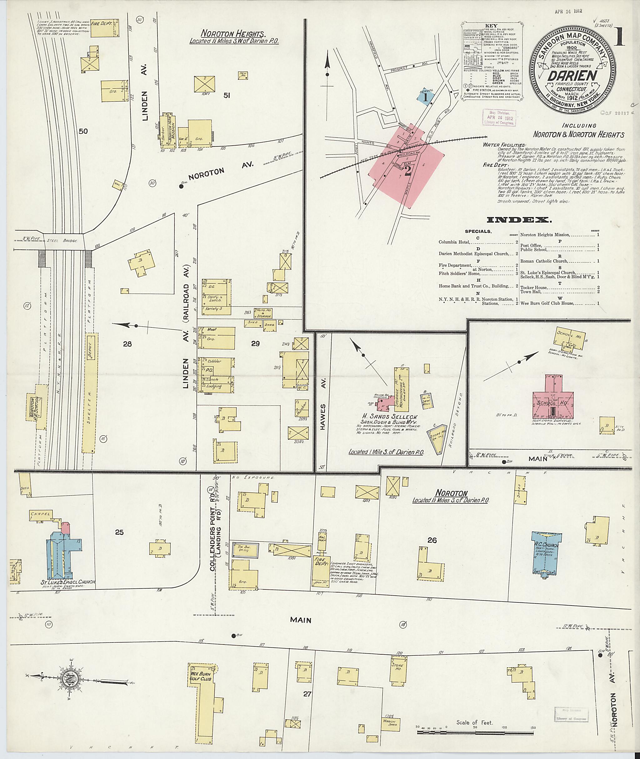 This old map of Noroton Heights, Fairfield County, Connecticut was created by Sanborn Map Company in 1912